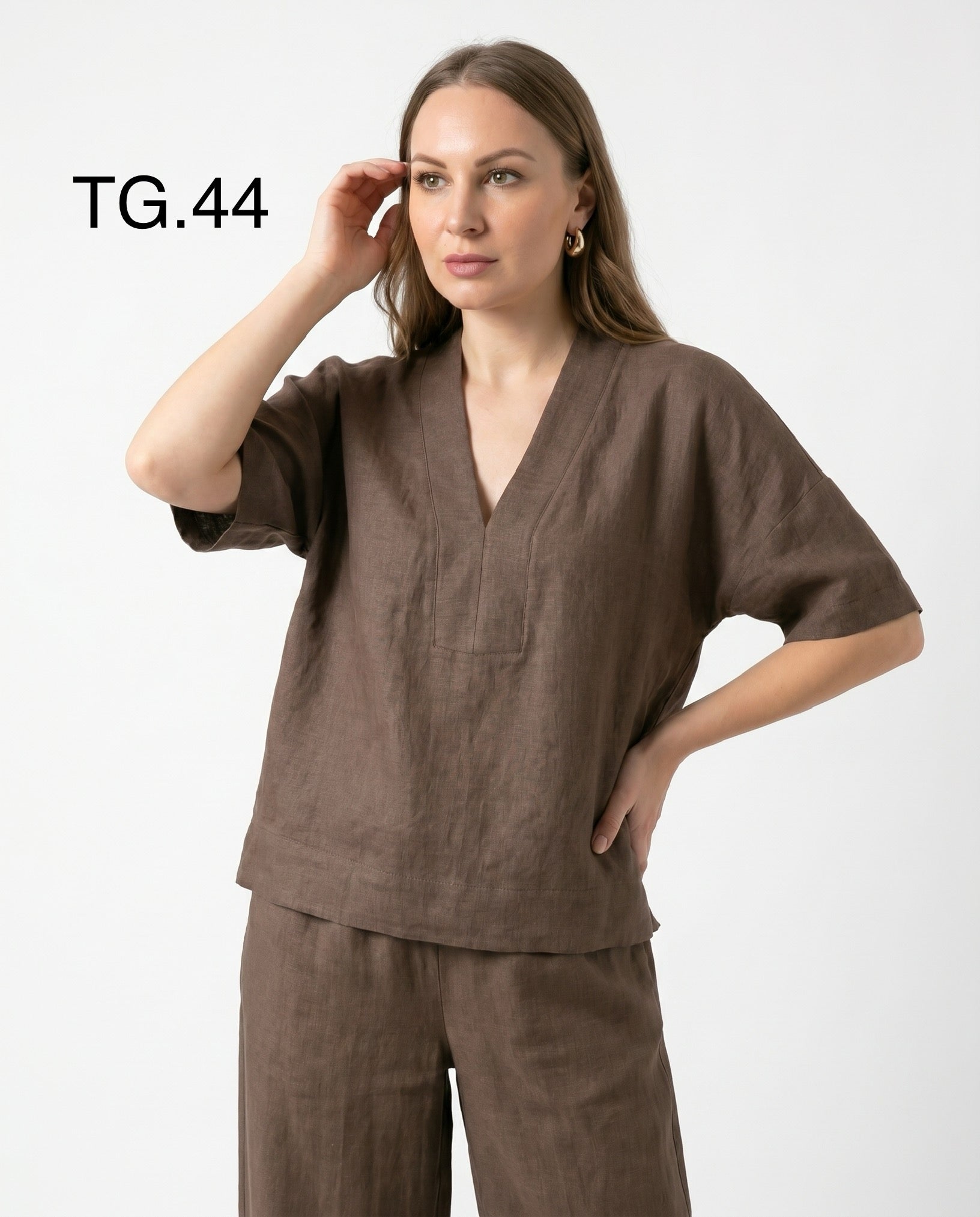 Casacca Marrone in Lino con Scollo a V
