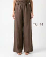 Pantalone Palazzo Marrone in Lino con Elastico in Vita