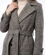 Cappotto lungo in misto lana blu e verde