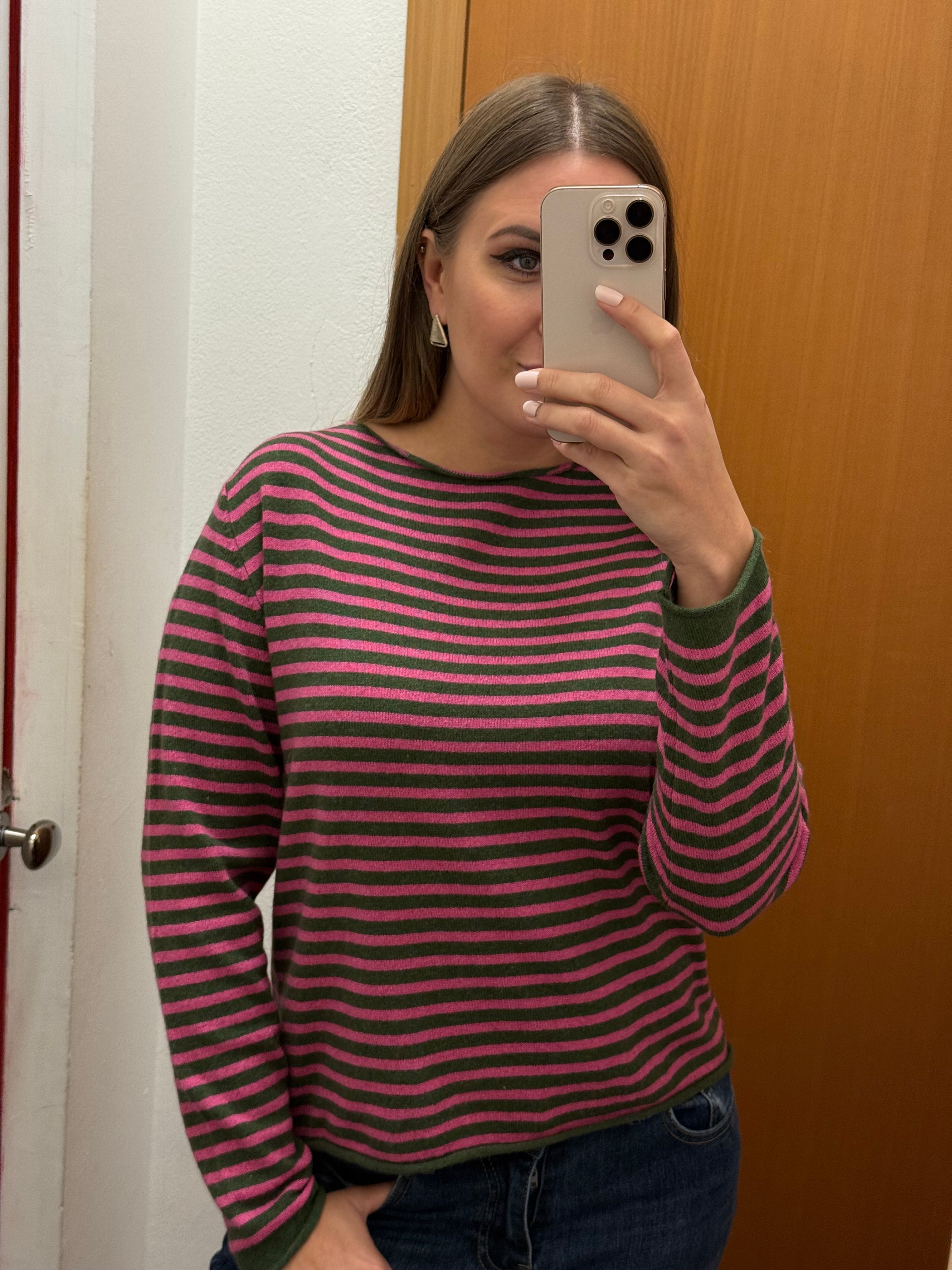 Girocollo a righe misto lana& cashmere