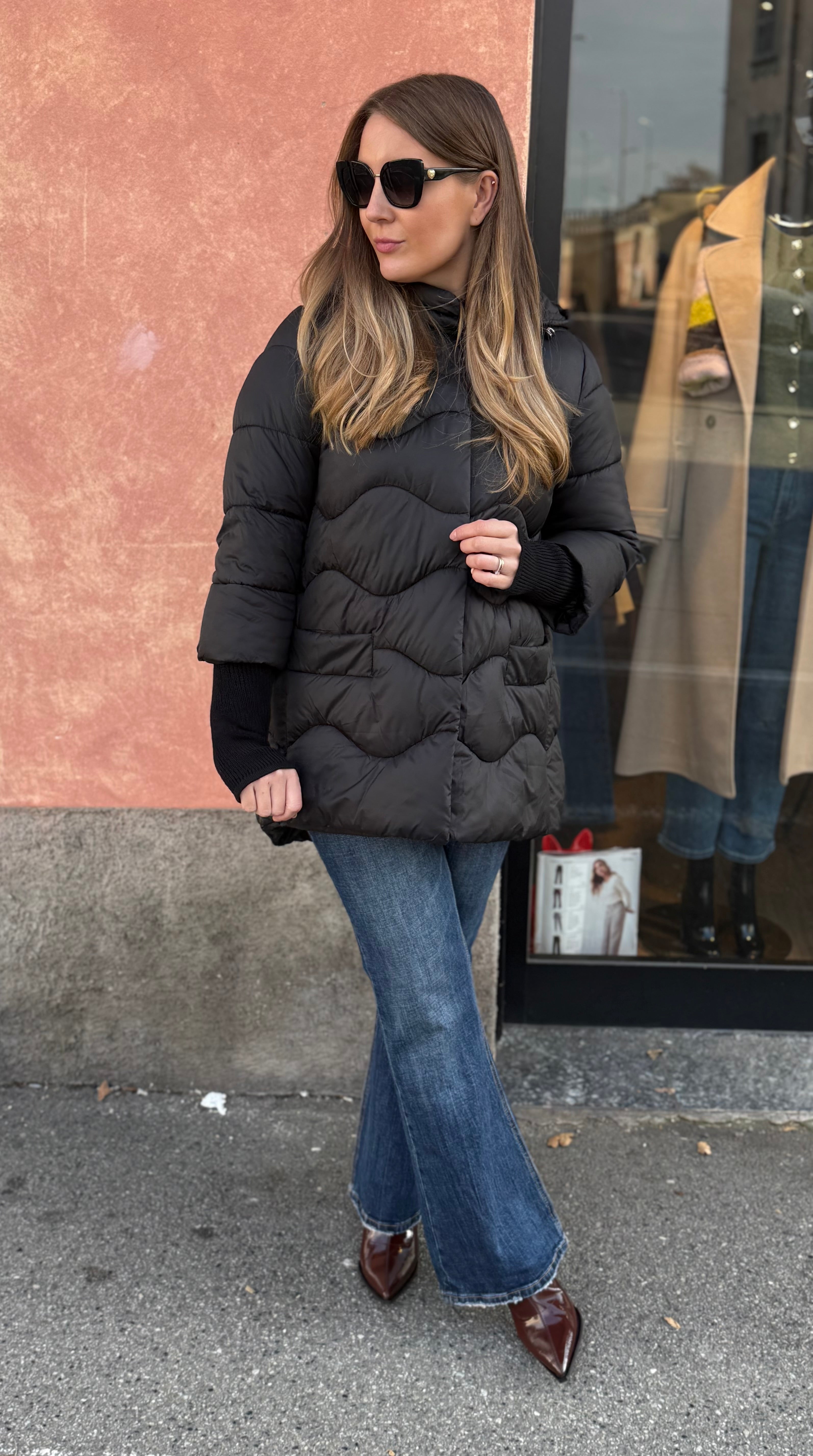 Piumino manica in maglia nero