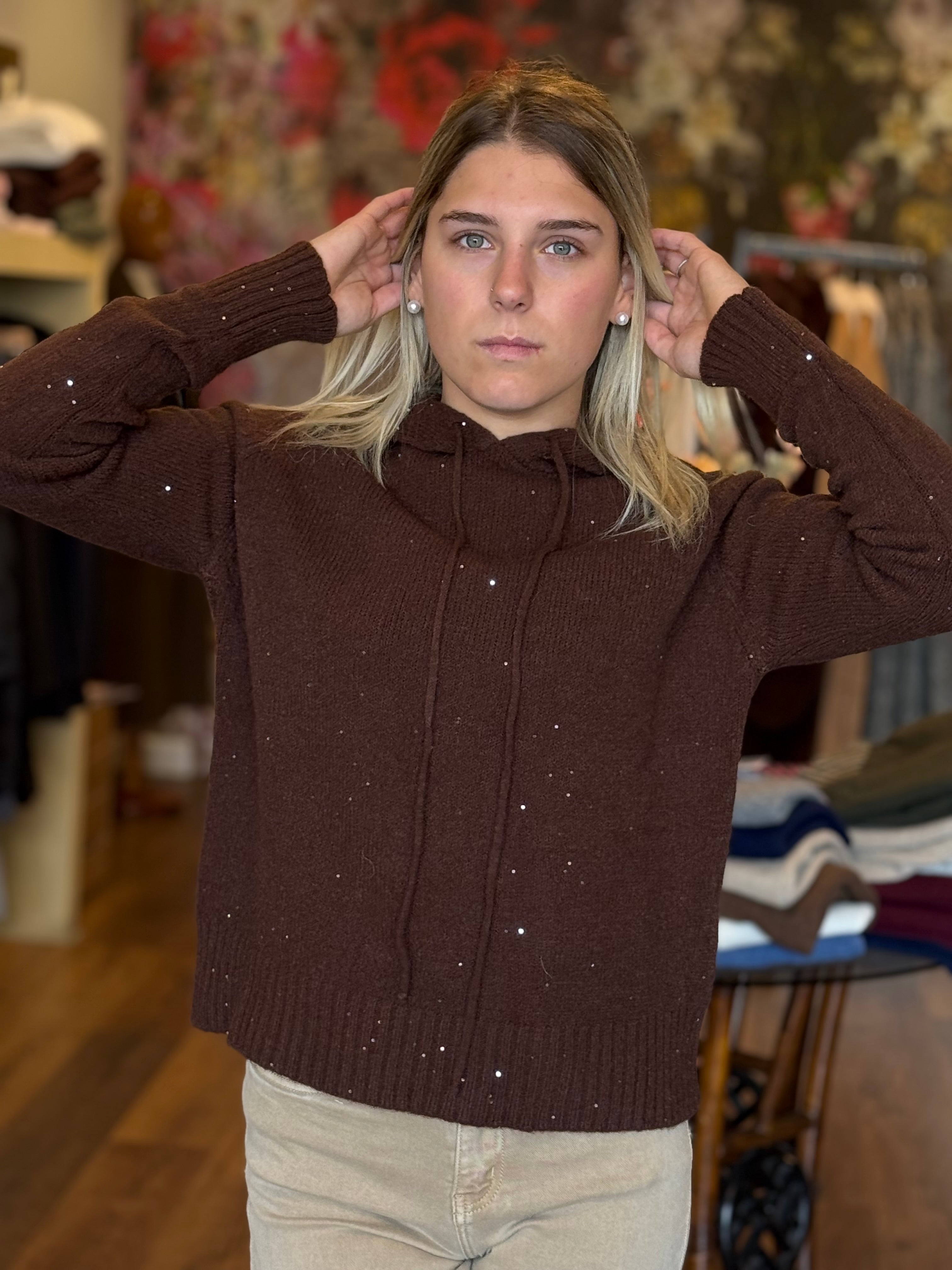 Maglia con cappuccio e micro paillettes Susy mix