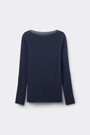 Maglia Essenziale Ultraleggera in Cashmere con Scollo a Barca Blu notte