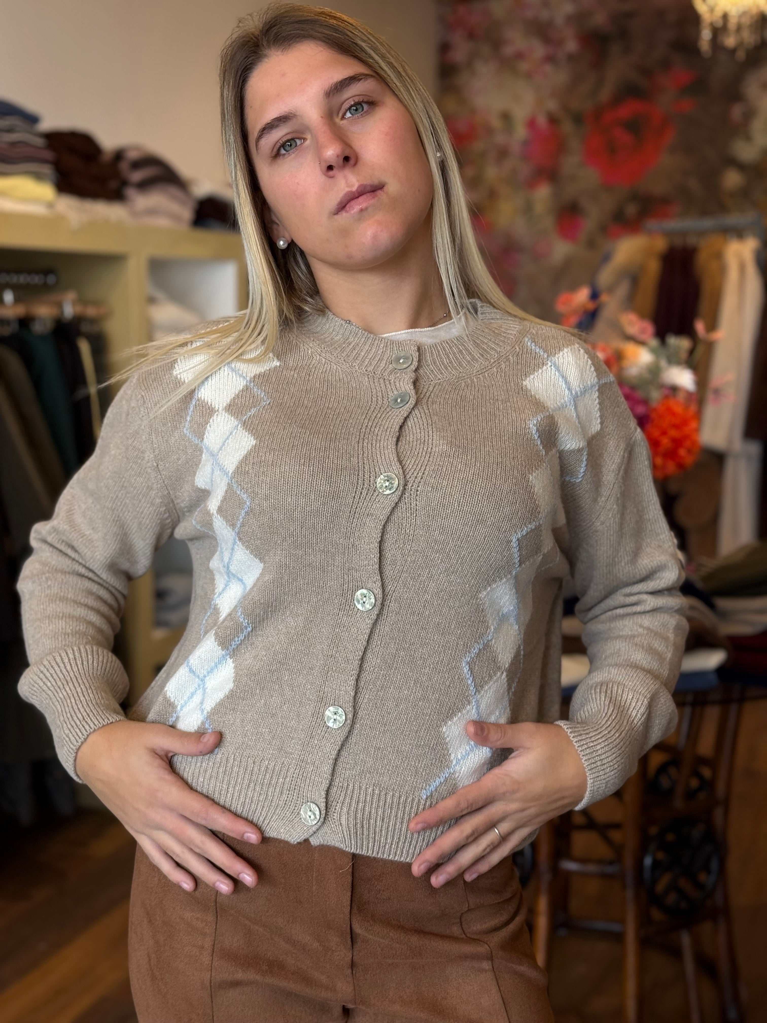 Cardigan rombi misto cashmere