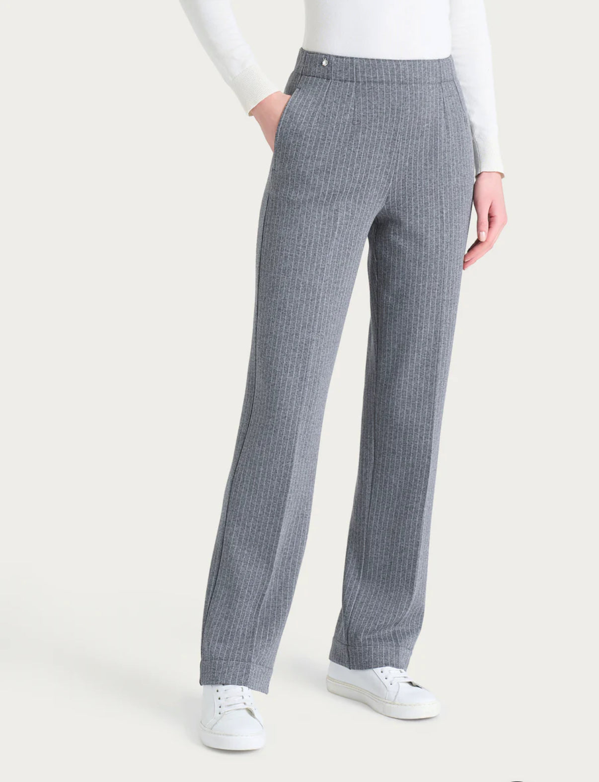 Pantalone gessato dritto con tasche in Eco Jacquard Ragno