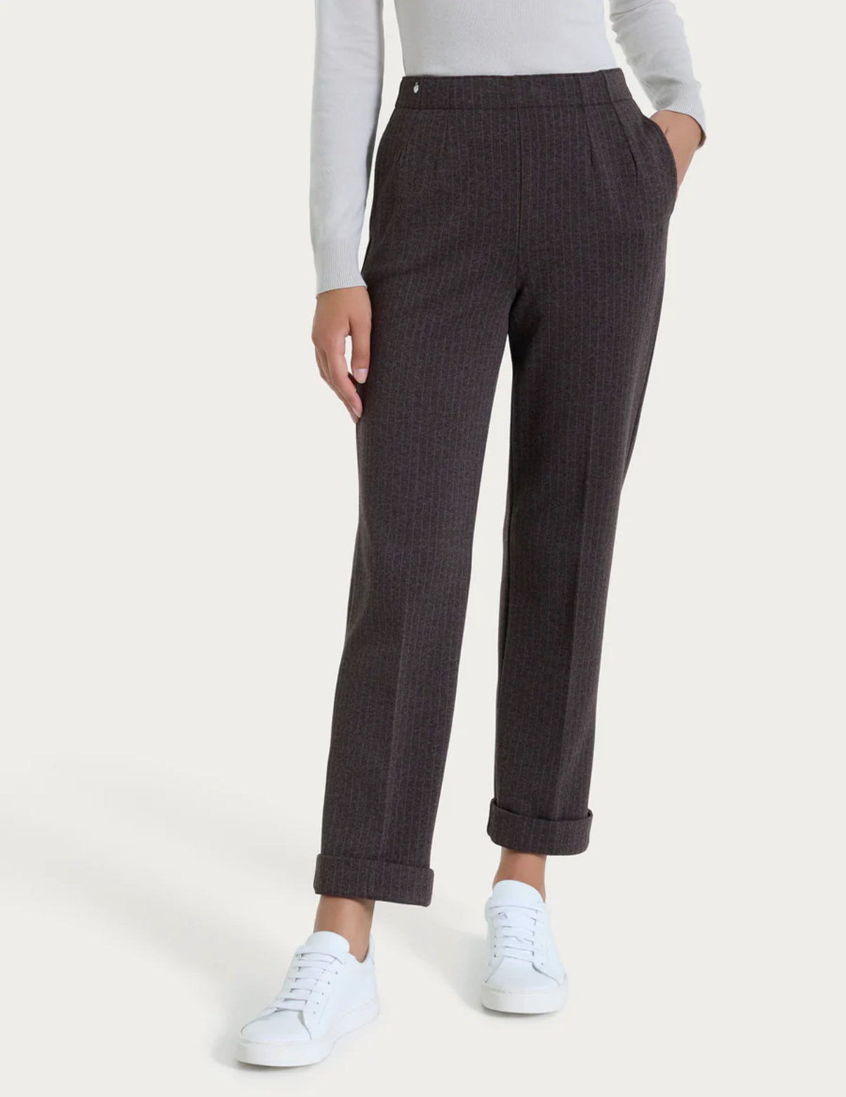 Pantalone gessato dritto con tasche in Eco Jacquard Ragno