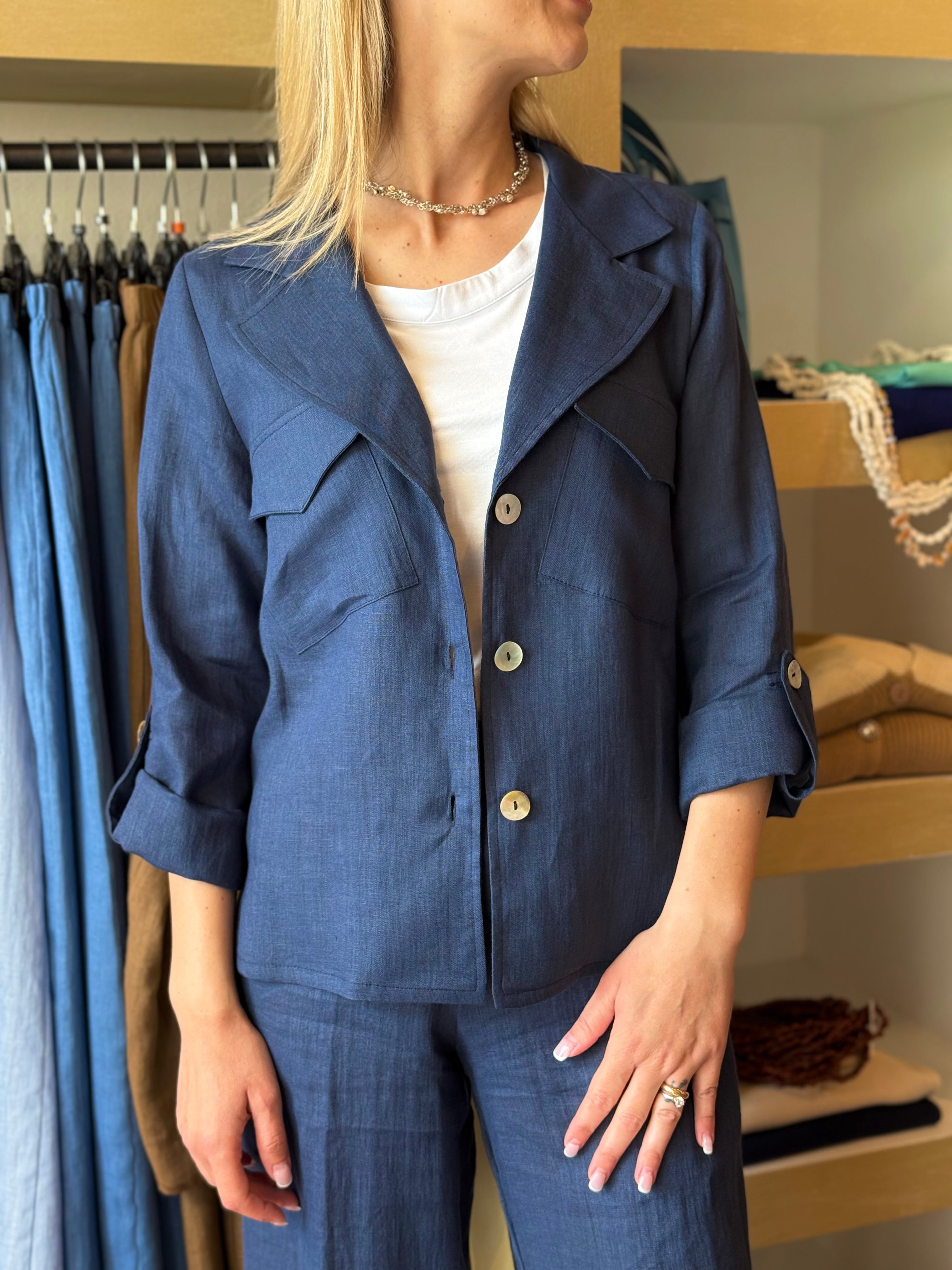 Giacca in lino colore blu Gioia
