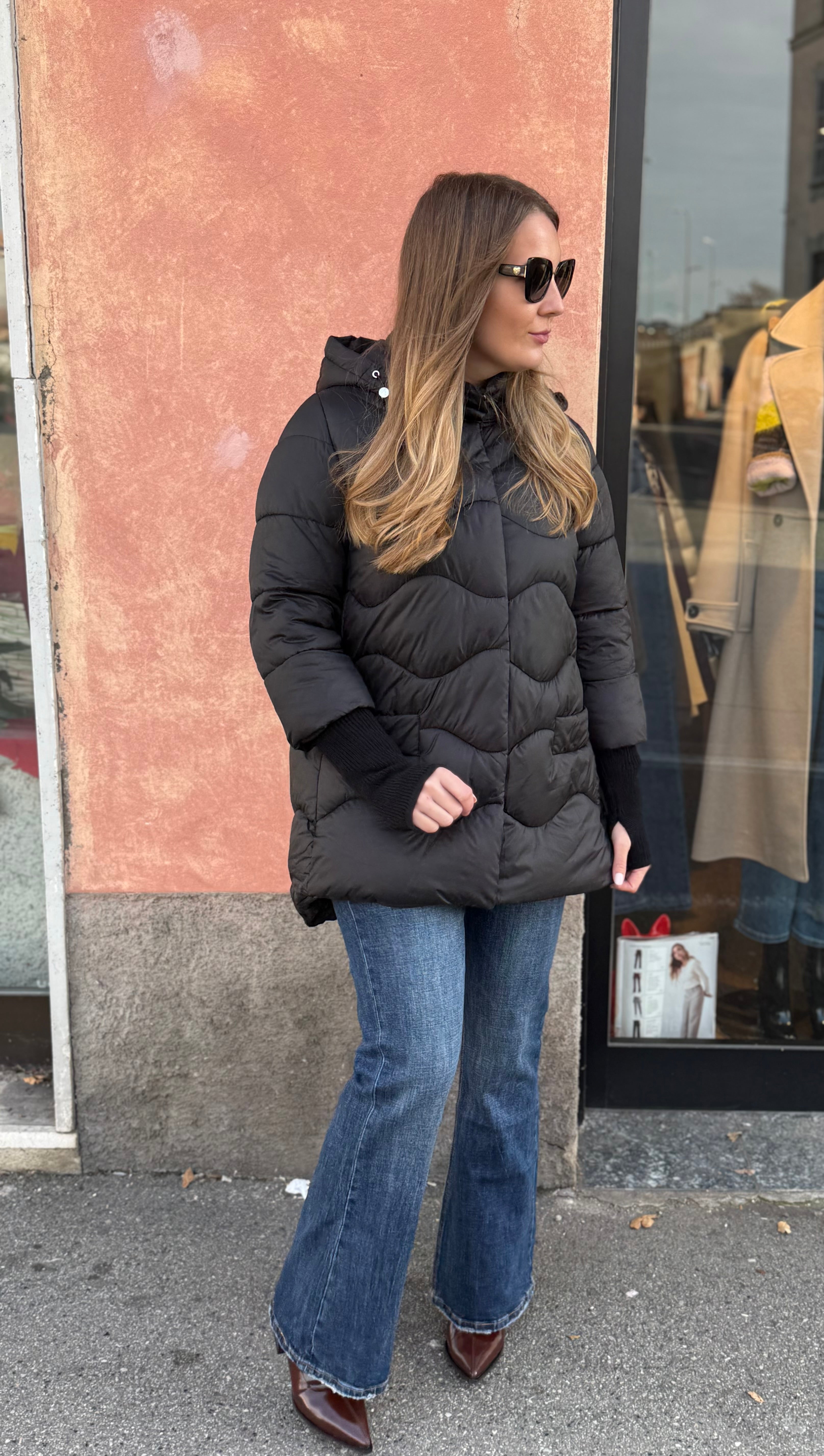 Piumino manica in maglia nero