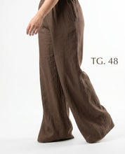 Pantalone Palazzo Marrone in Lino con Elastico in Vita