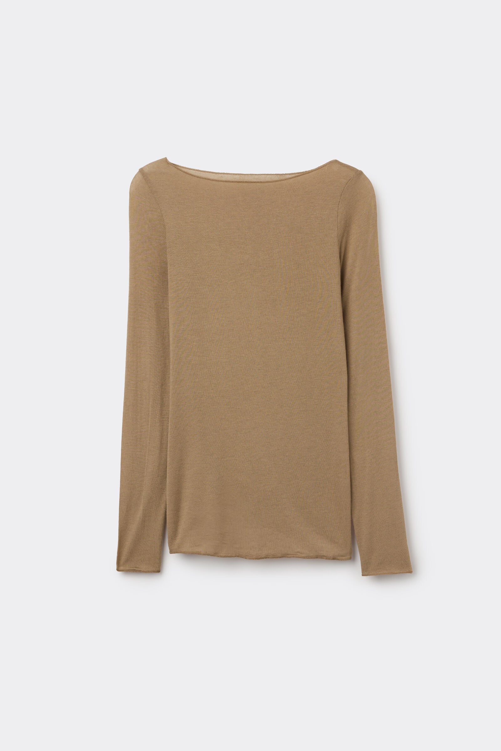 Maglia Essenziale Ultraleggera in Cashmere con Scollo a Barca Cammello