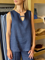 Canotta in lino colore blu Gioia