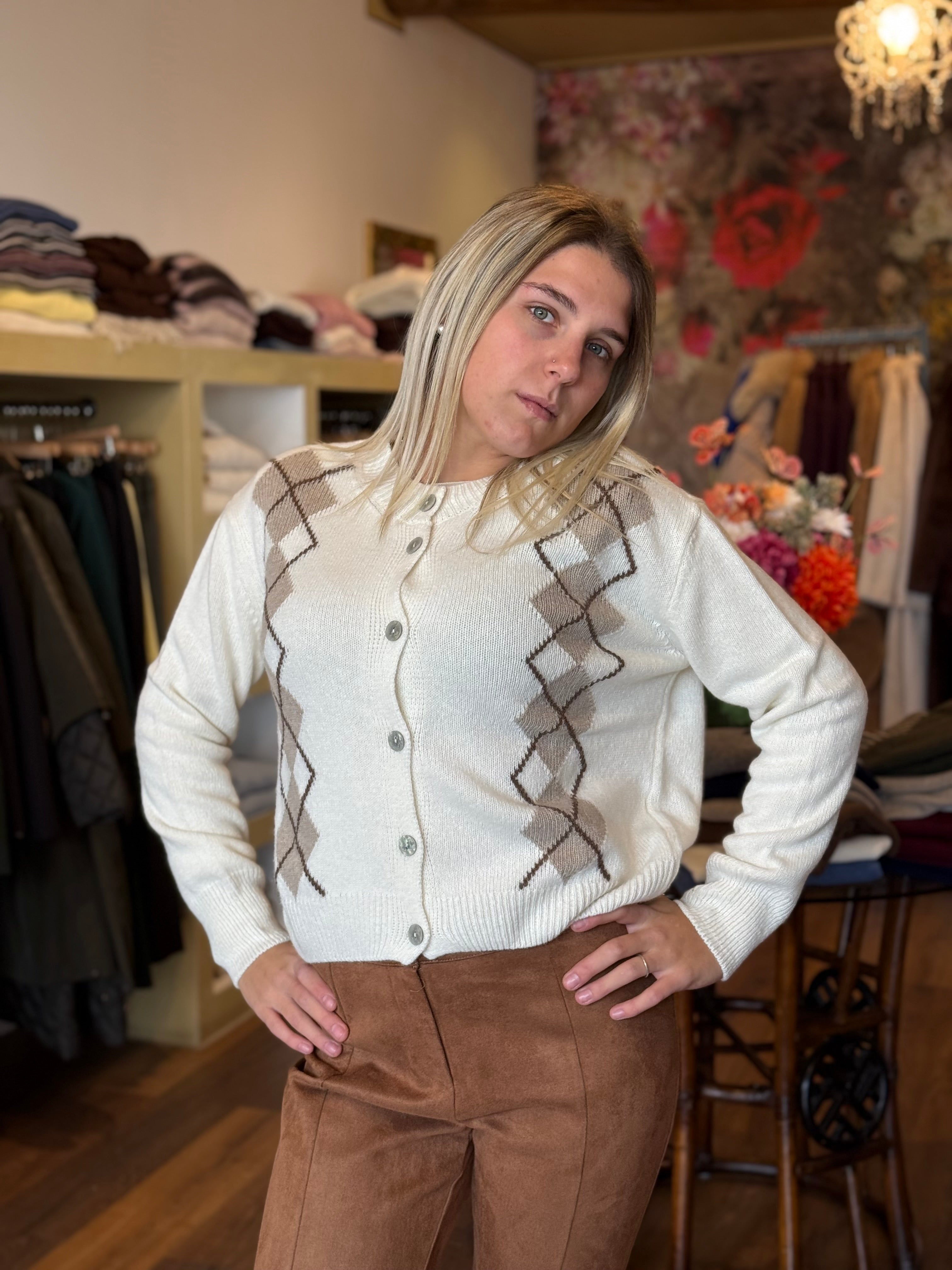 Cardigan rombi misto cashmere