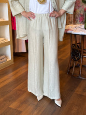 Pantalone a palazzo colore sabbia in lino Gioia