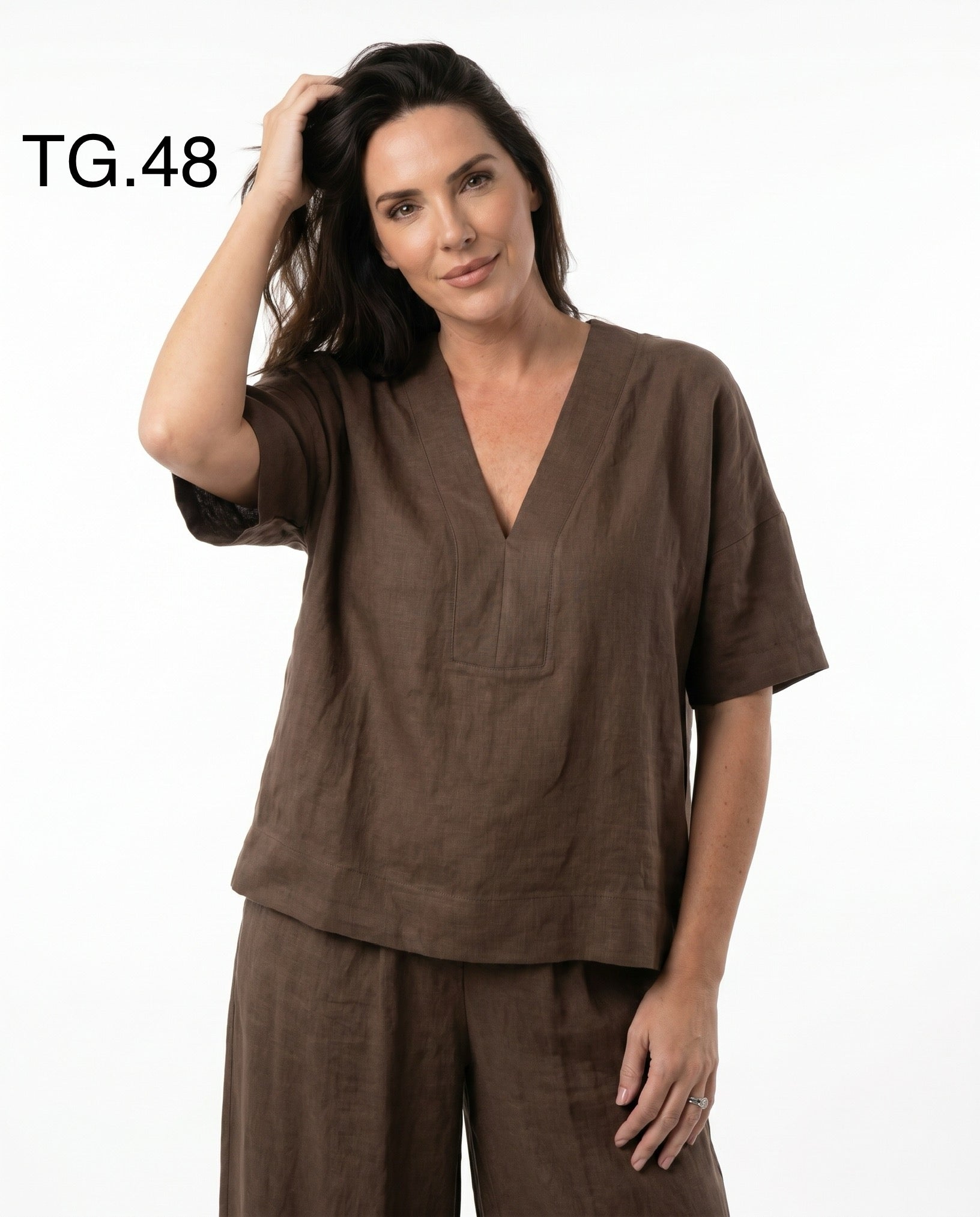 Casacca Marrone in Lino con Scollo a V