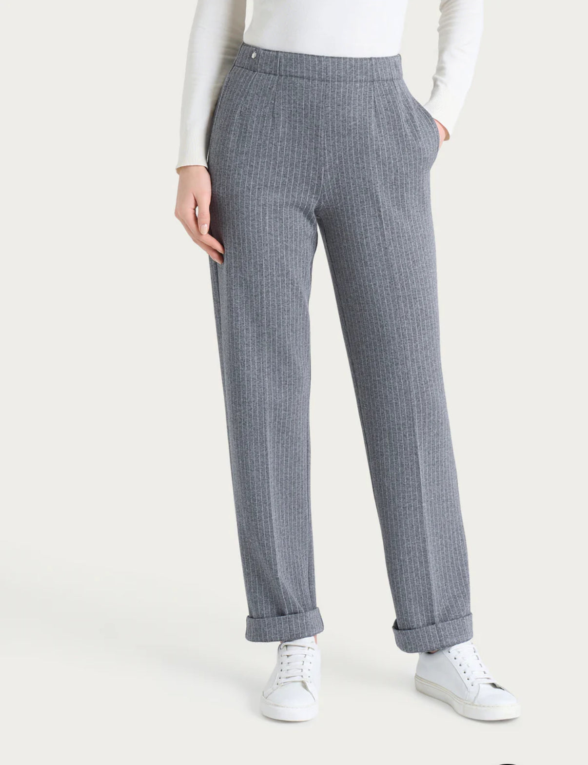 Pantalone gessato dritto con tasche in Eco Jacquard Ragno