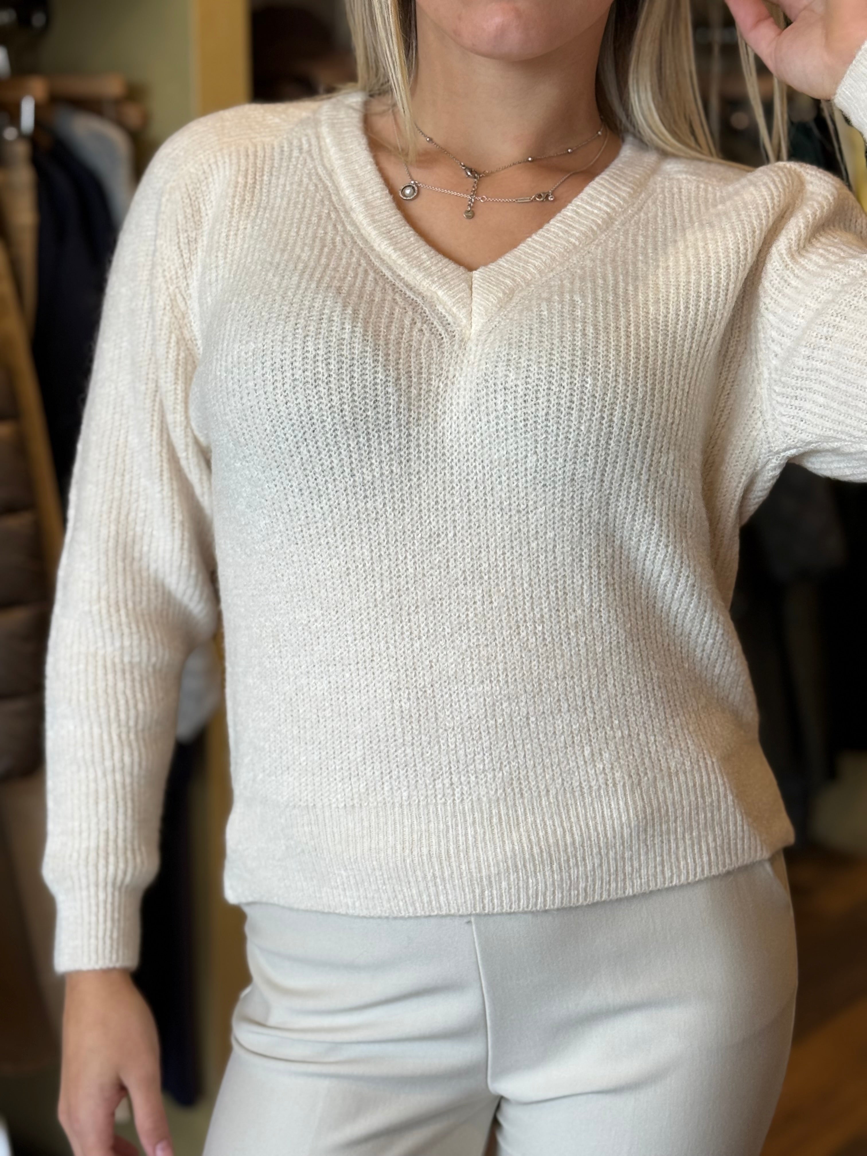 Maglia scollo a V costa inglese misto mohair Susy mix