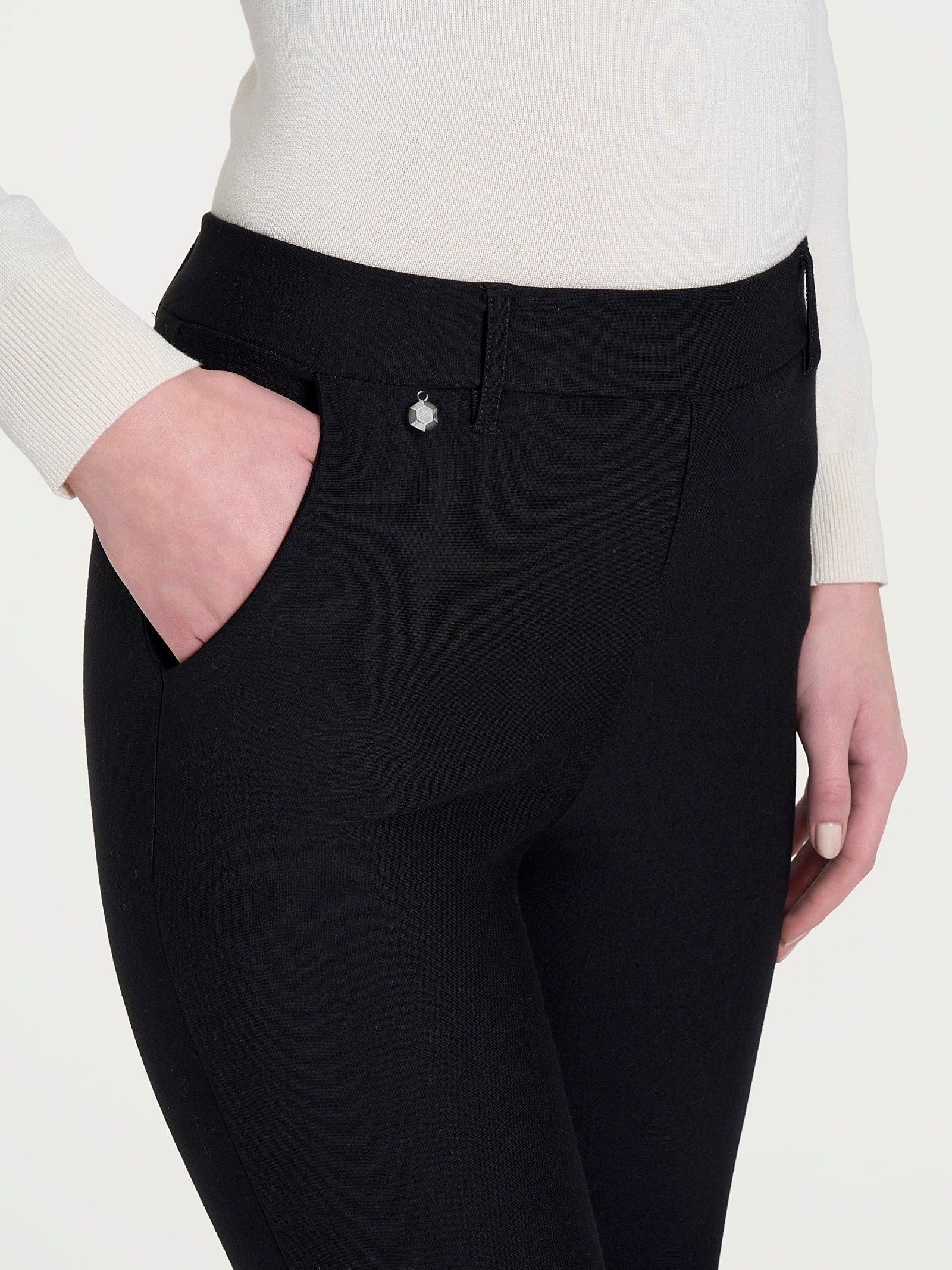 Pantalone dritto con tasche in Compact - Nero