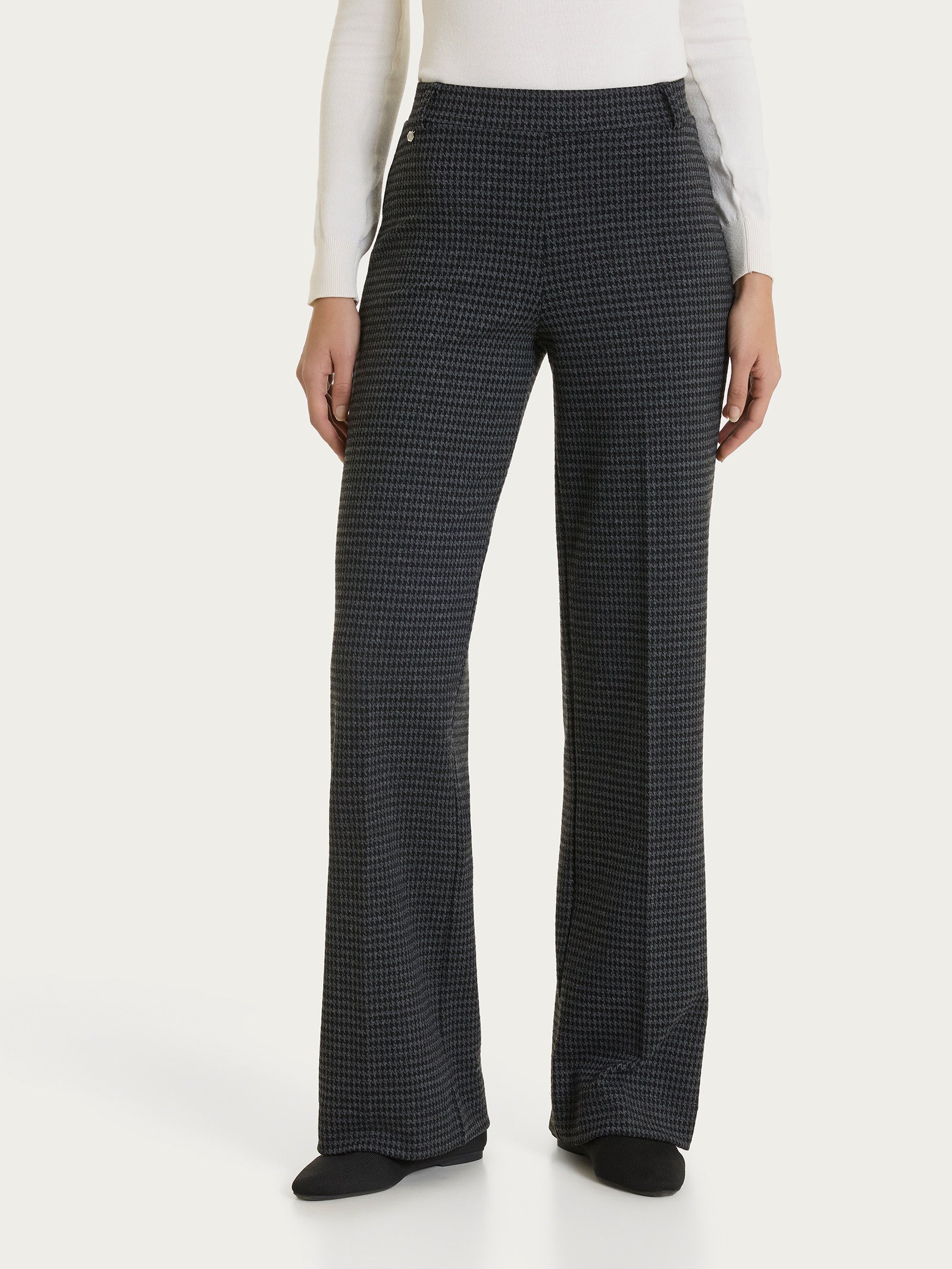 Pantalone ampio con pied de poule in Jacquard - Fant.Nero Mel.