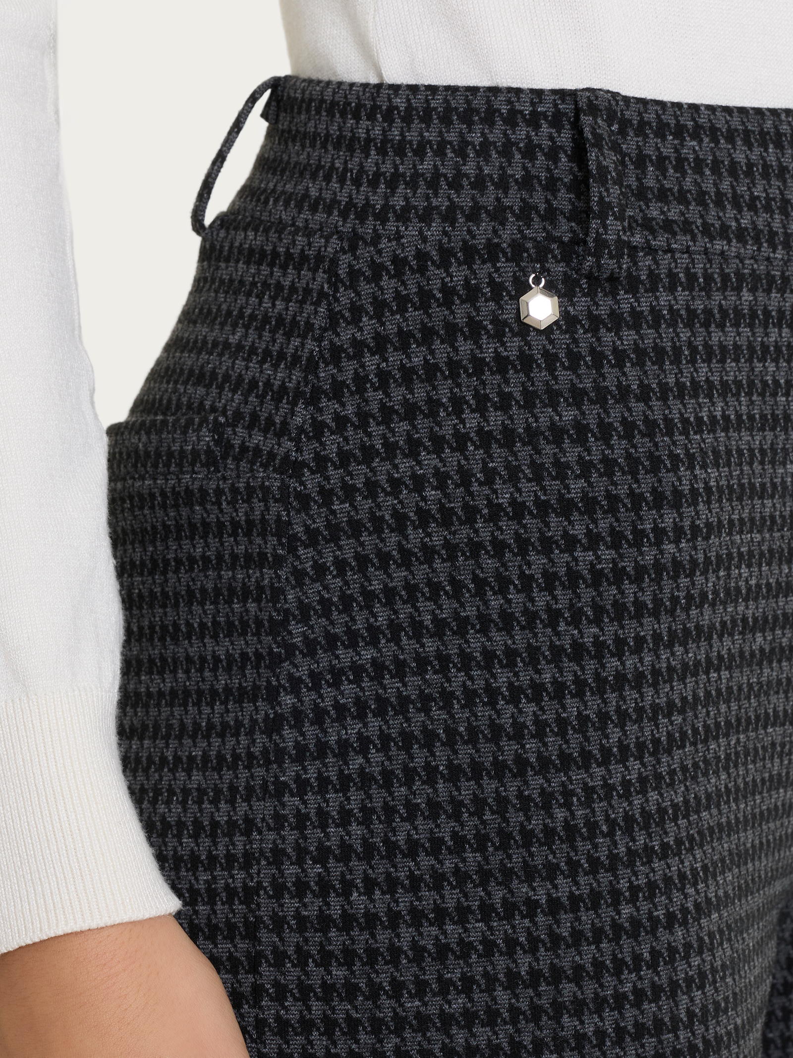 Pantalone ampio con pied de poule in Jacquard - Fant.Nero Mel.