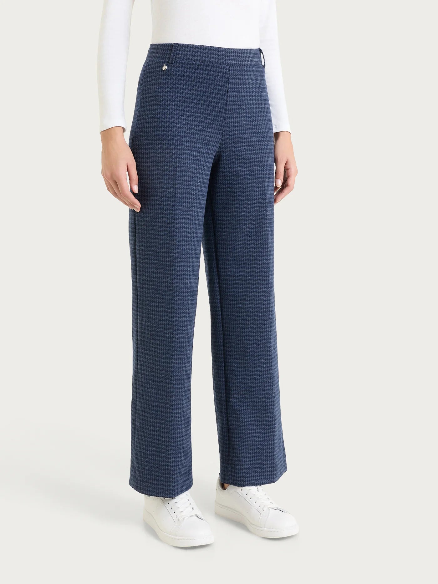 Pantalone ampio con pied de poule in Jacquard - Fant.Bleu Mel.
