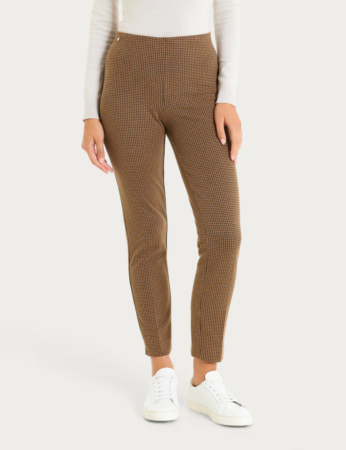 Pantalone a sigaretta con spacchetti e micro check in Eco Jacquard Ragno