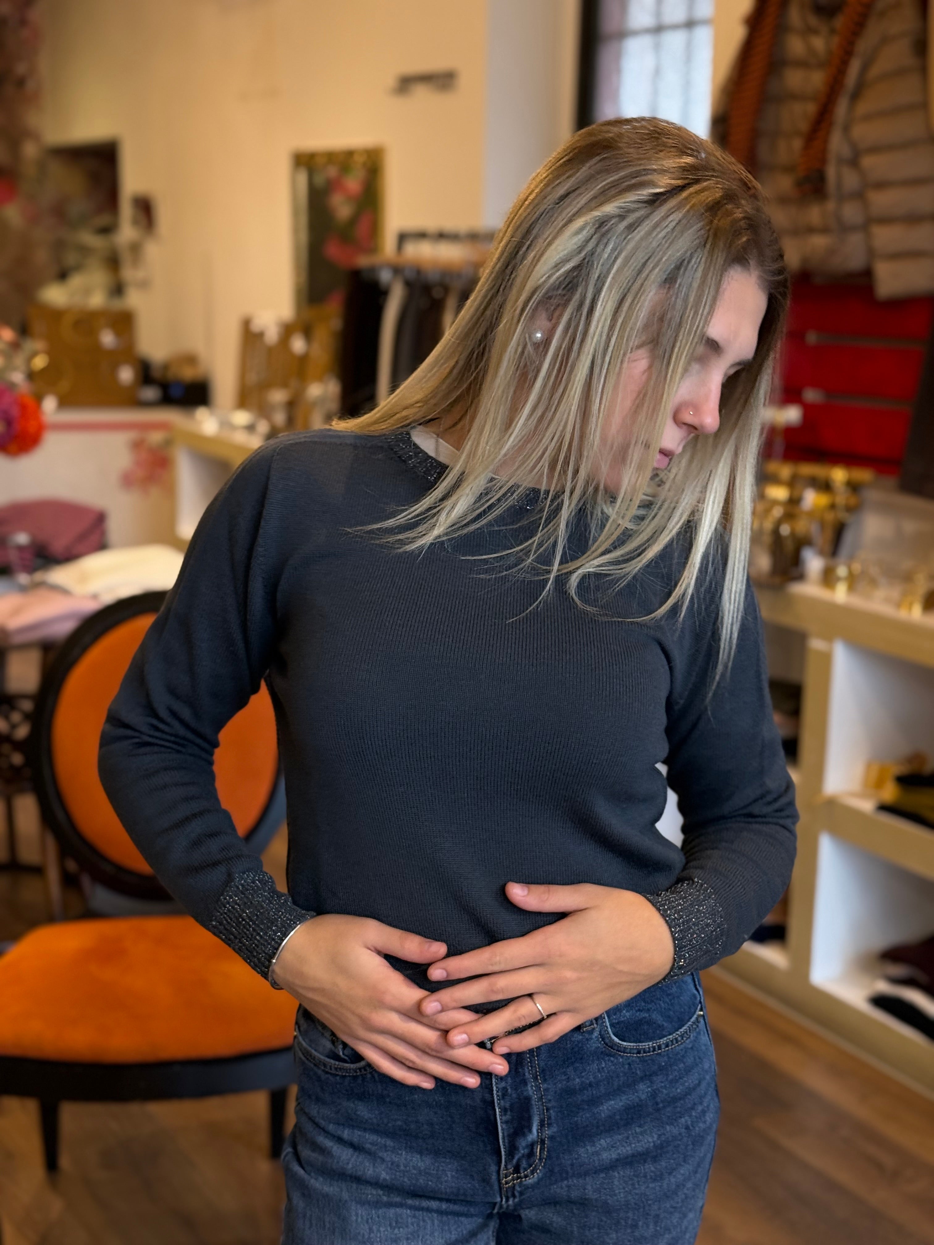 Girocollo con lurex in pura lana