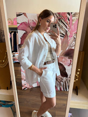 Camicia collo alla coreana colore bianco in lino Gioia