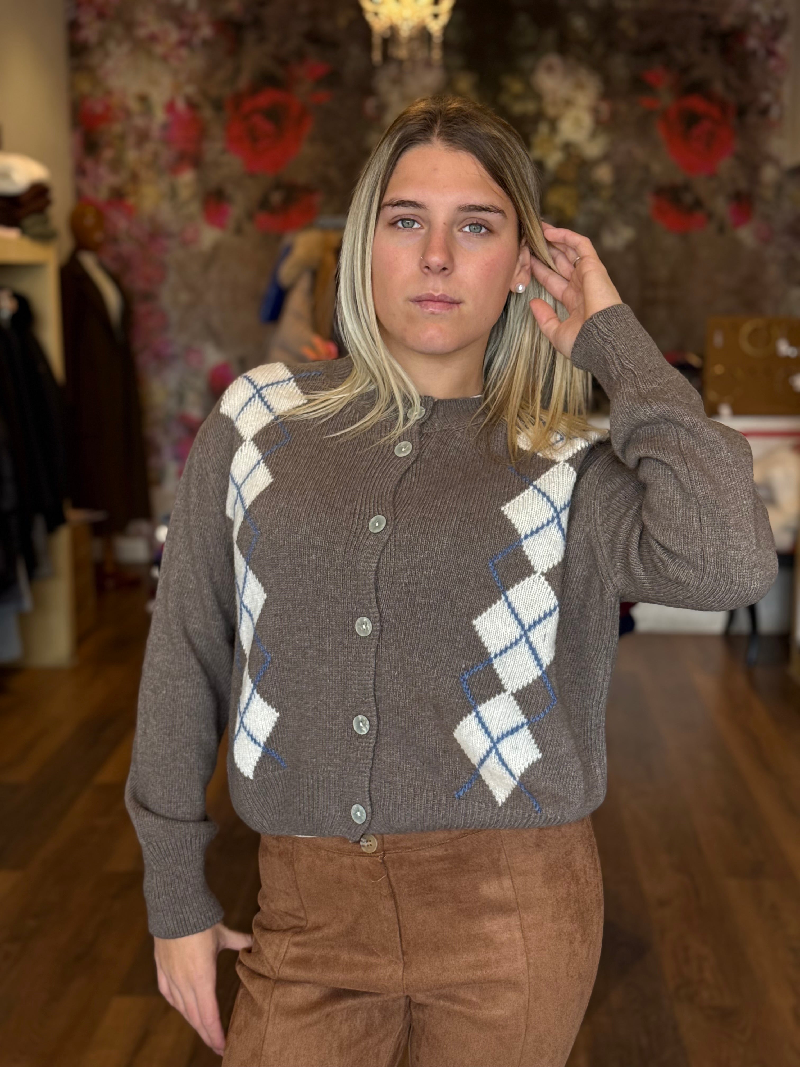 Cardigan rombi misto cashmere