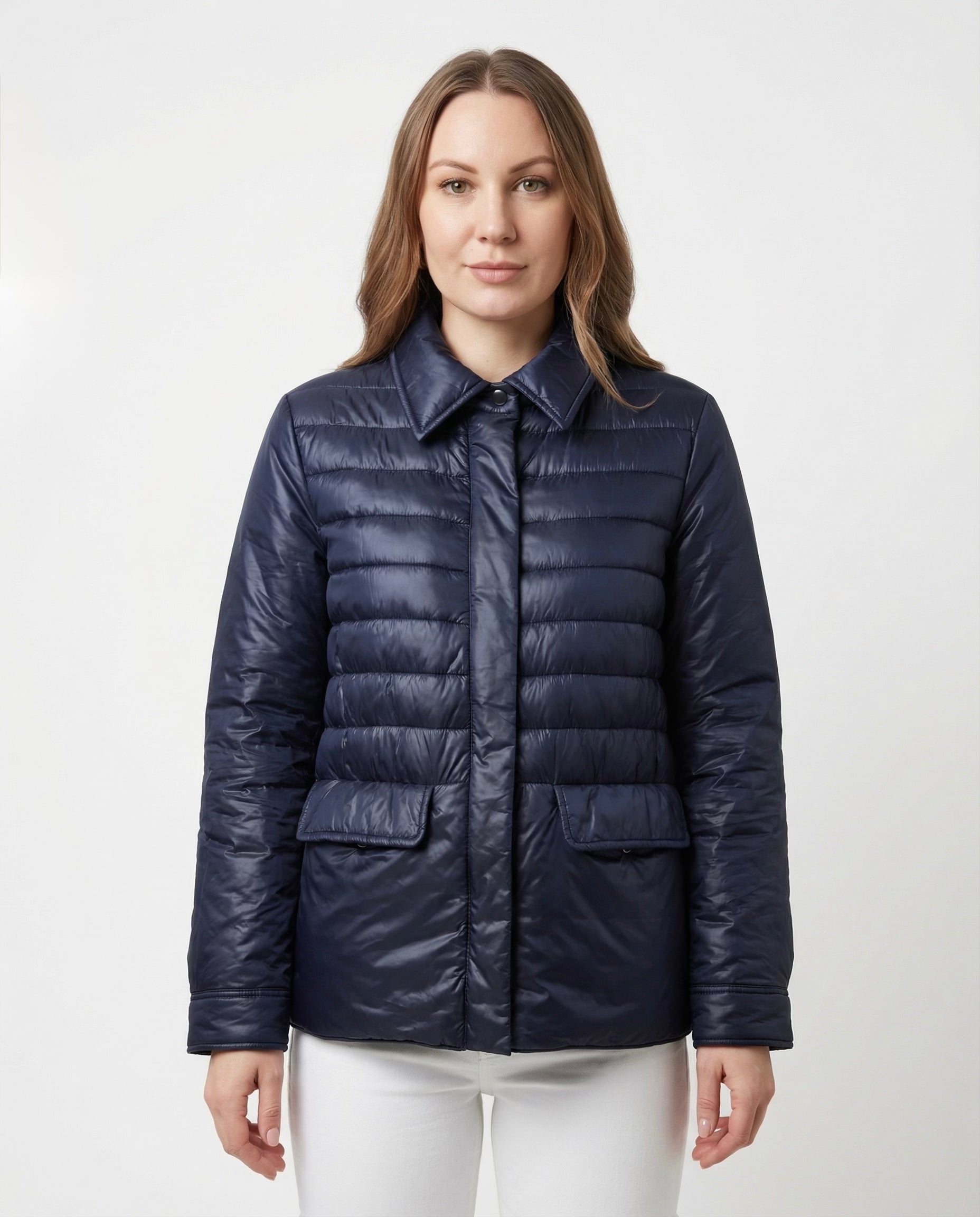 Giacca trapuntata navy blue effetto satinato