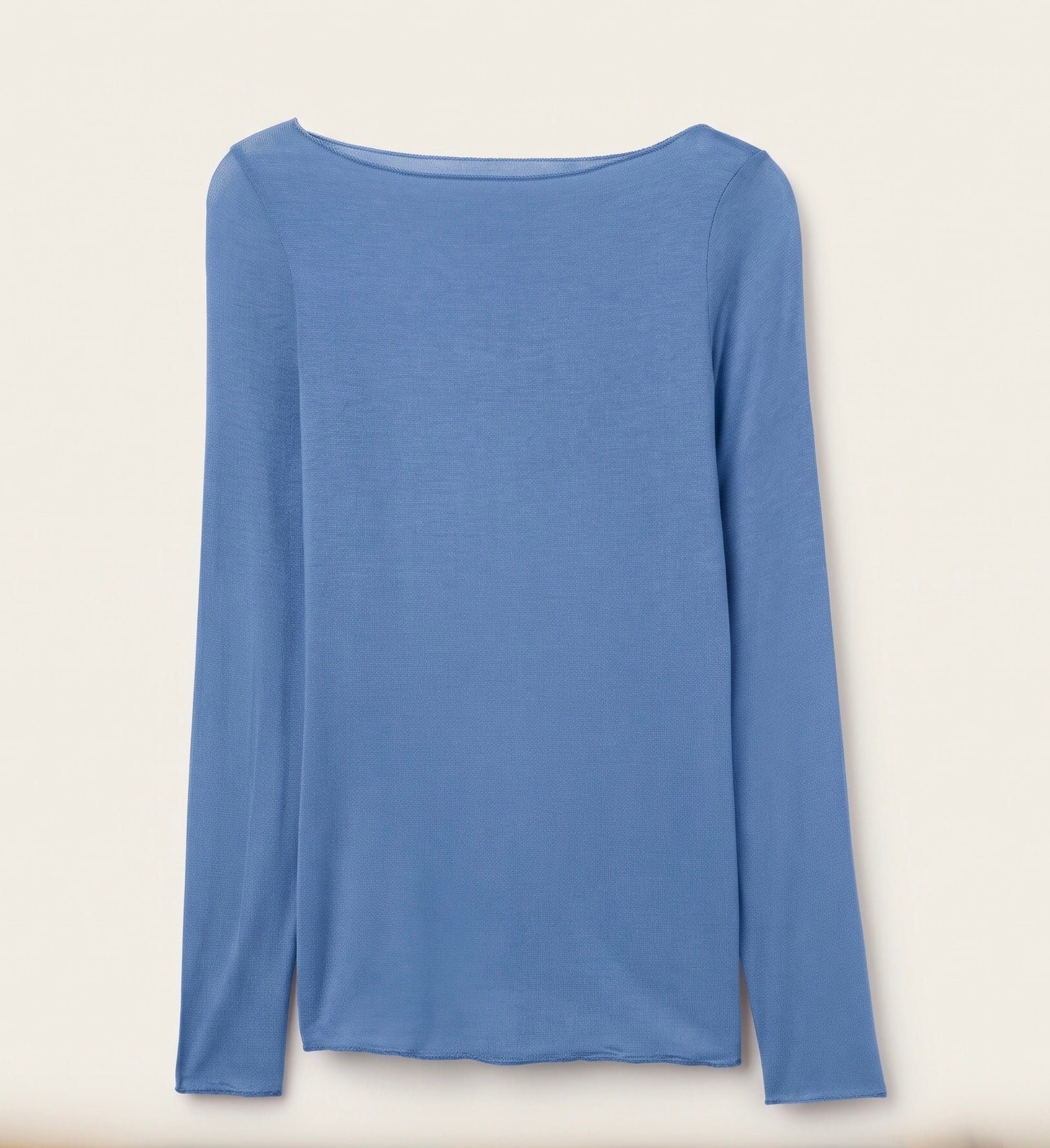 Maglia Essenziale Ultraleggera in Cashmere con Scollo a Barca Azzurro