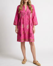 Abito chemisier fucsia con ricami e paillettes stile marino