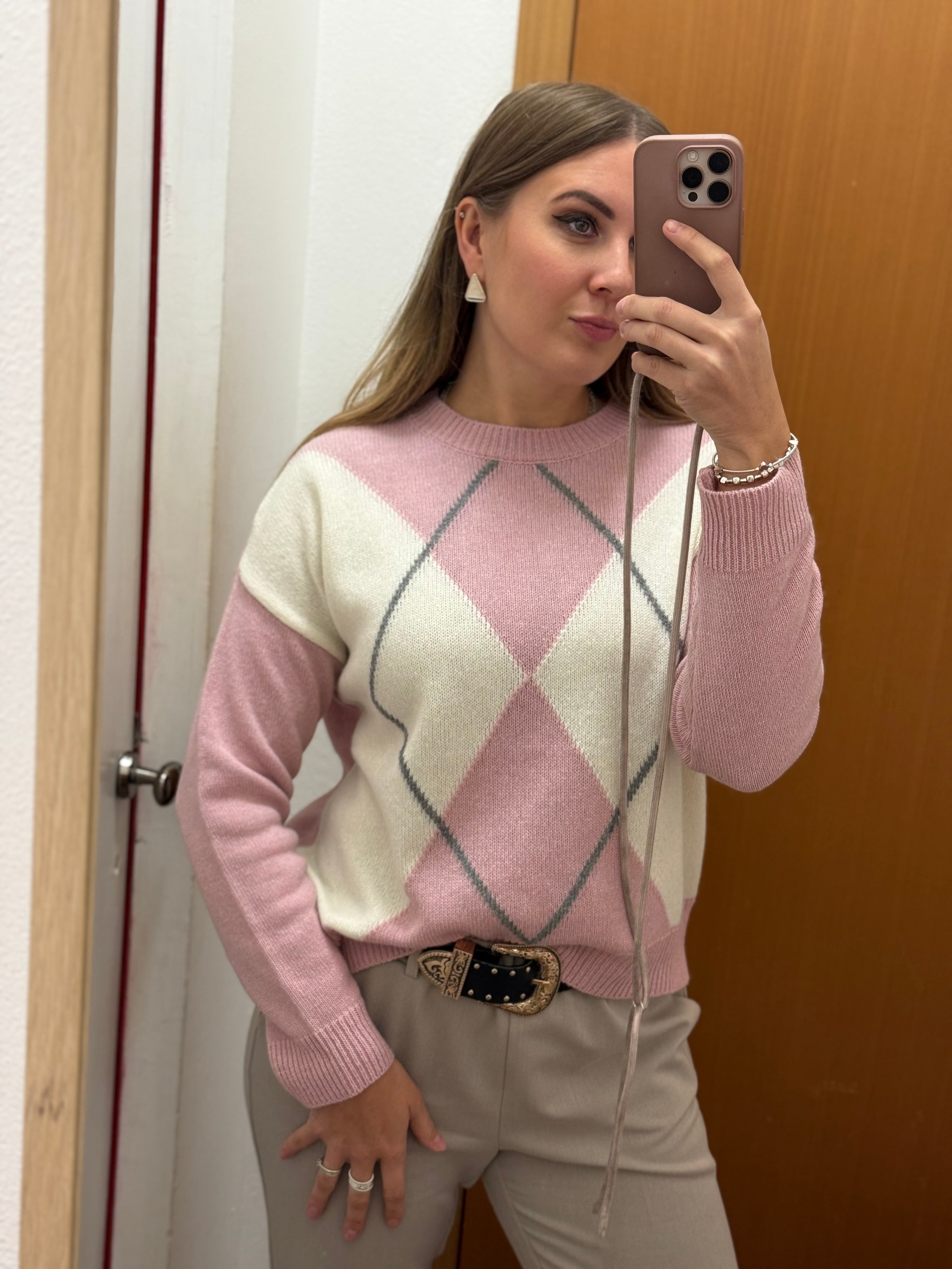 Maglia fantasia rombi misto cashmere