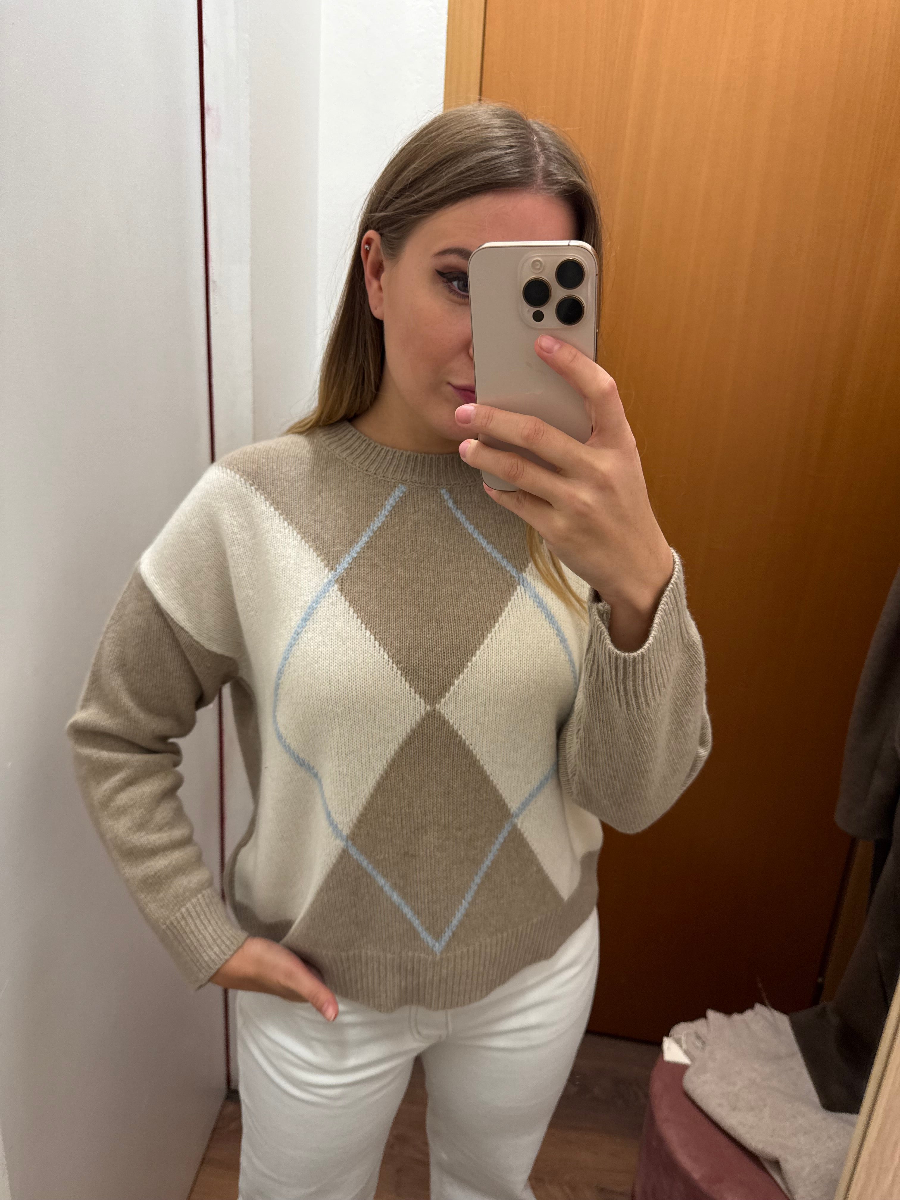 Maglia fantasia rombi misto cashmere