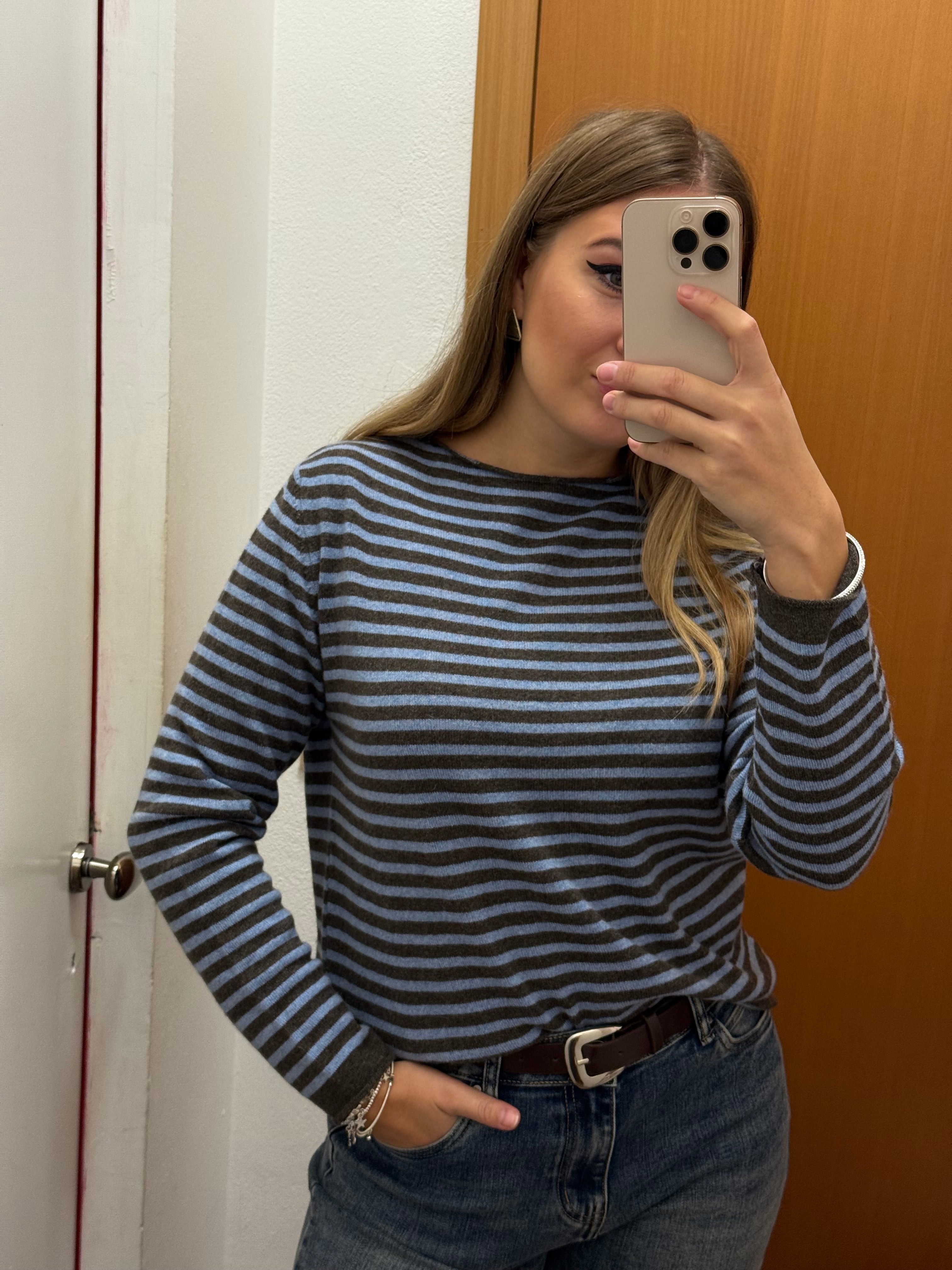 Girocollo a righe misto lana& cashmere