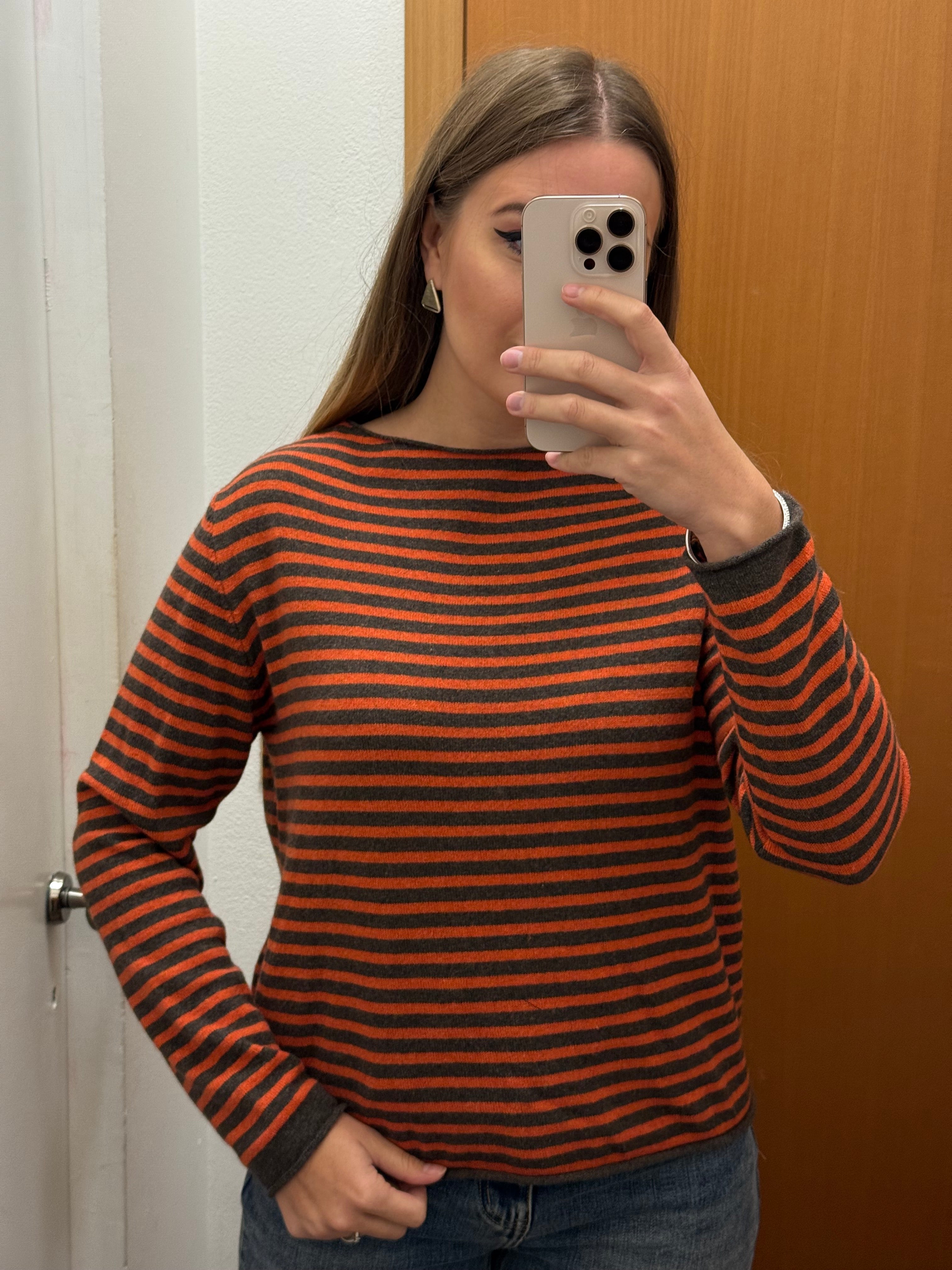 Girocollo a righe misto lana& cashmere