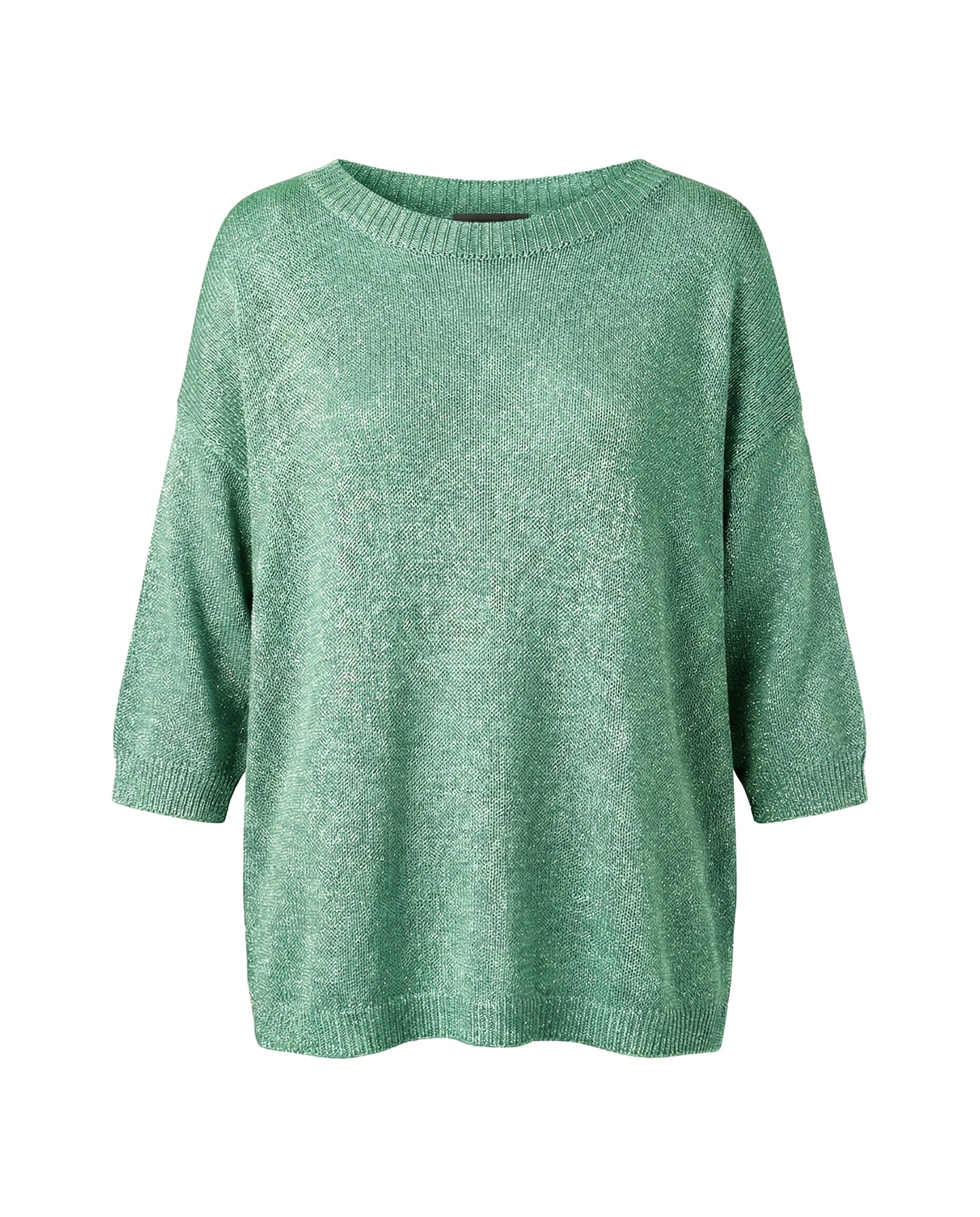 Maglia over in filato lurex con manica 3/4 – Verde acqua