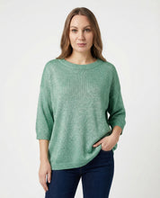 Maglia over in filato lurex con manica 3/4 – Verde acqua