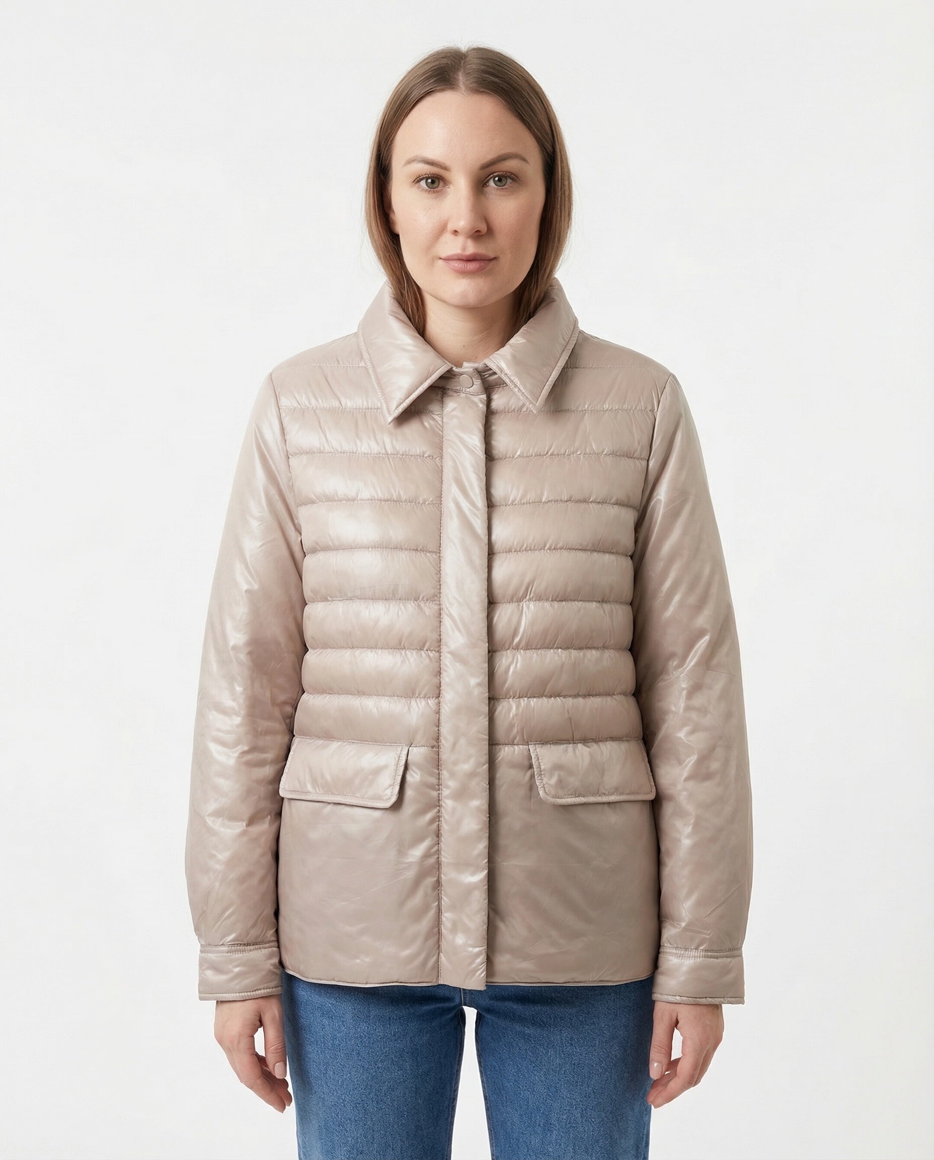 Giacca trapuntata beige chiaro effetto satinato