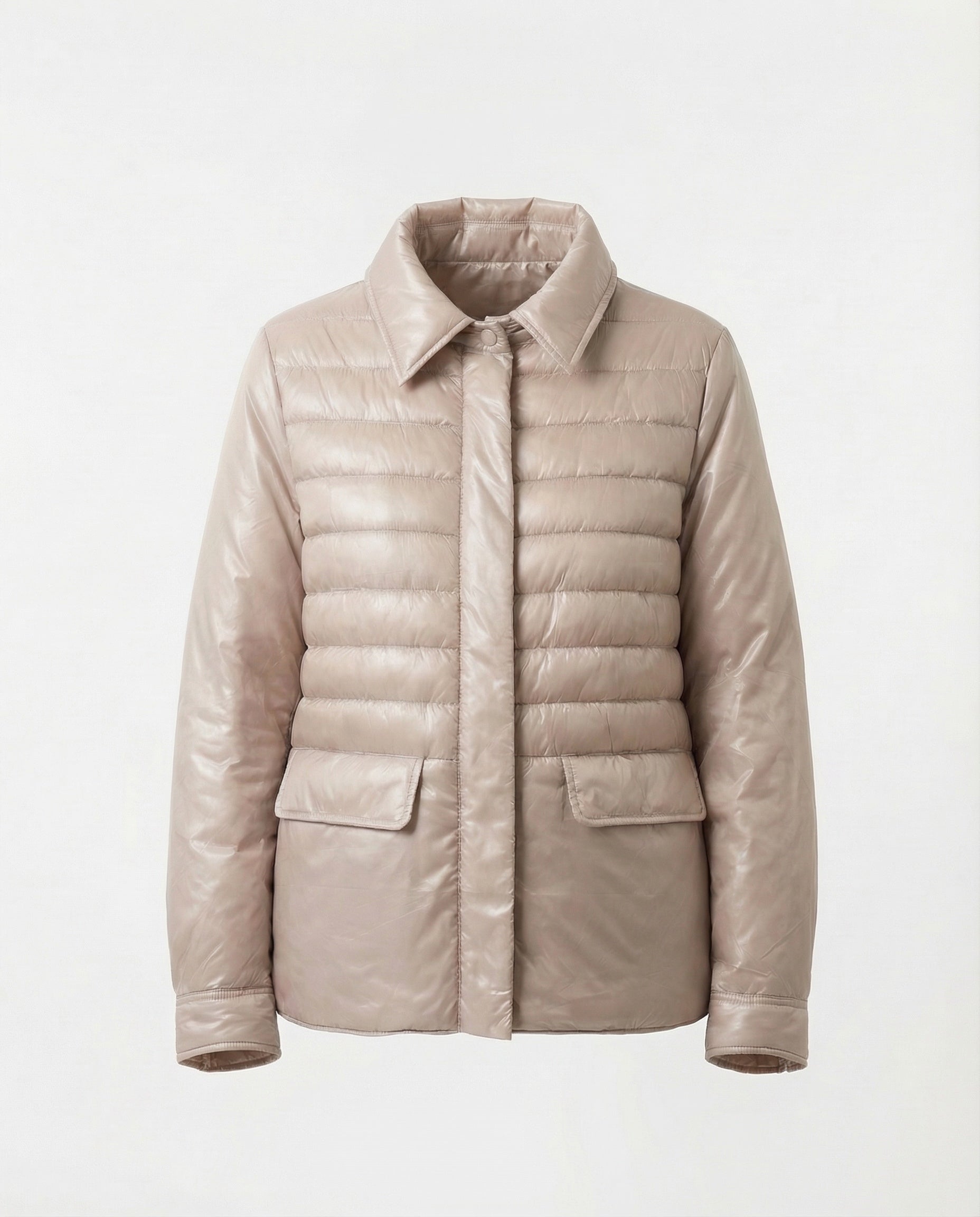 Giacca trapuntata beige chiaro effetto satinato