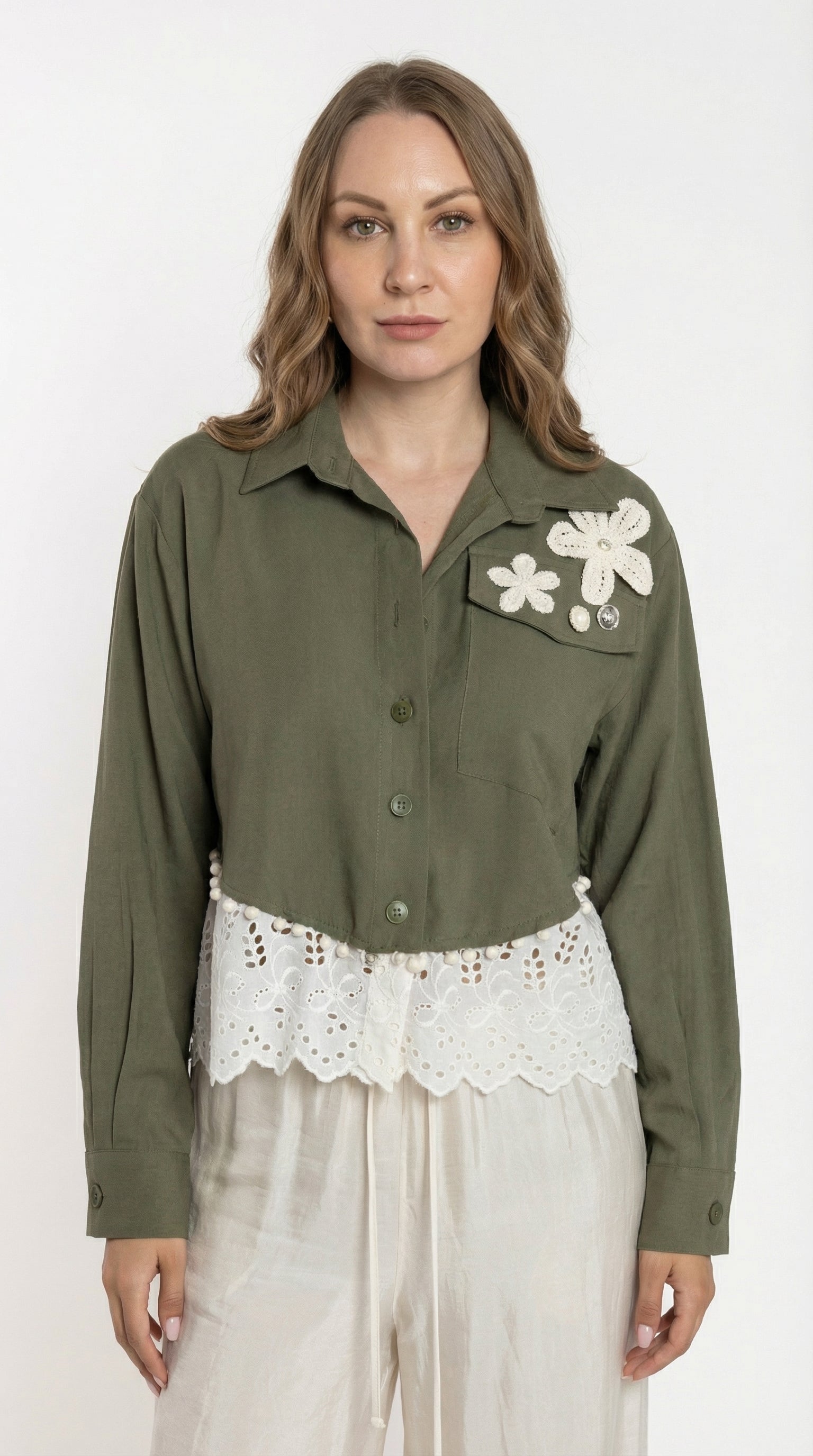 Camicia con Dettagli in Pizzo Sangallo