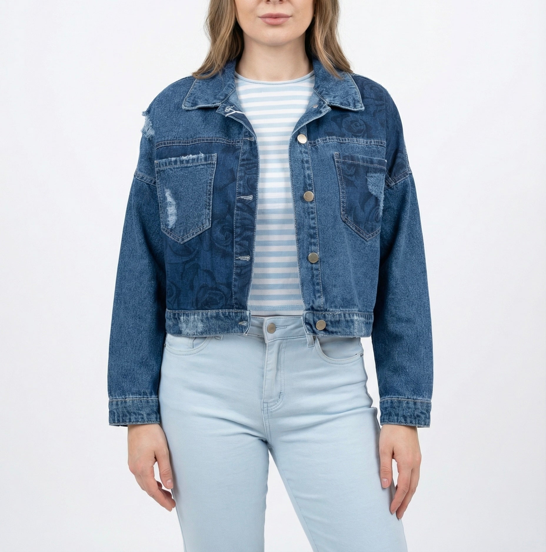Giacca cropped  in Denim Blu Vintage