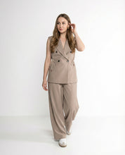 Completo beige – Gilet Doppiopetto e Pantaloni Wide Leg