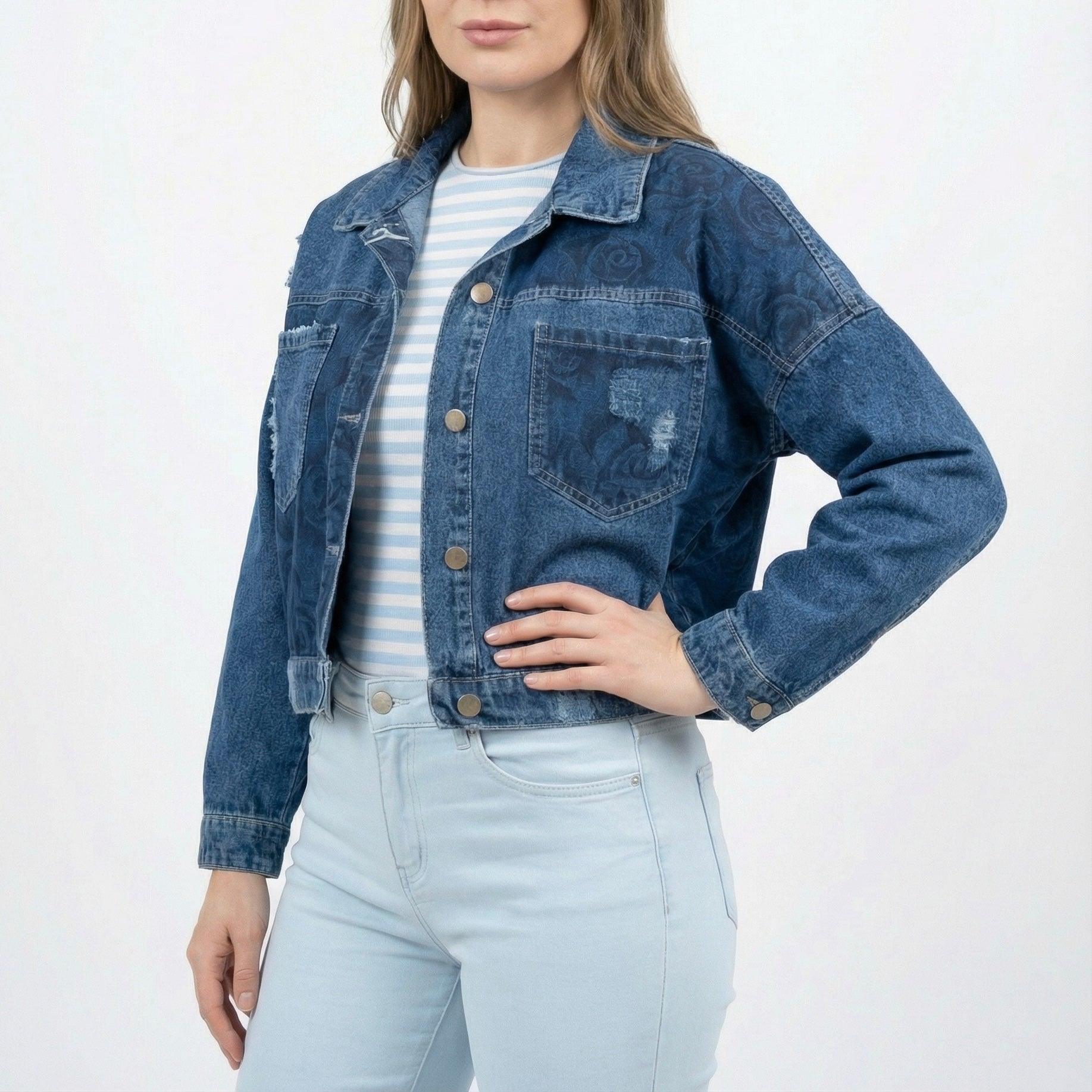 Giacca cropped  in Denim Blu Vintage
