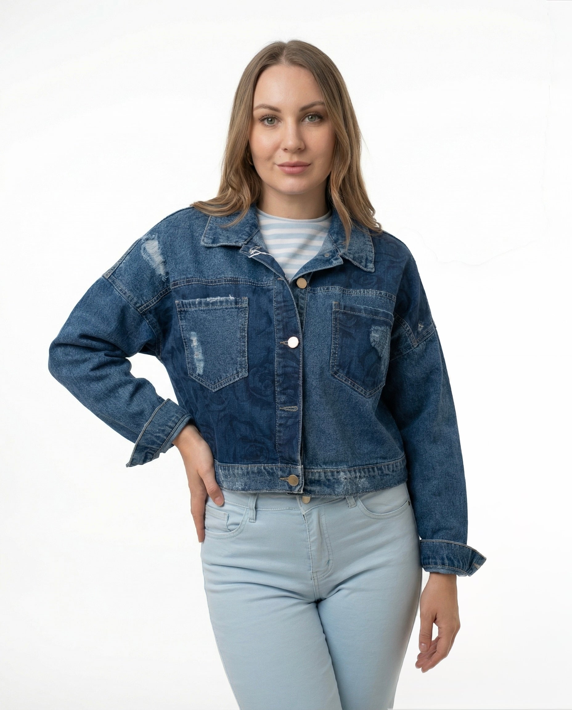 Giacca cropped  in Denim Blu Vintage