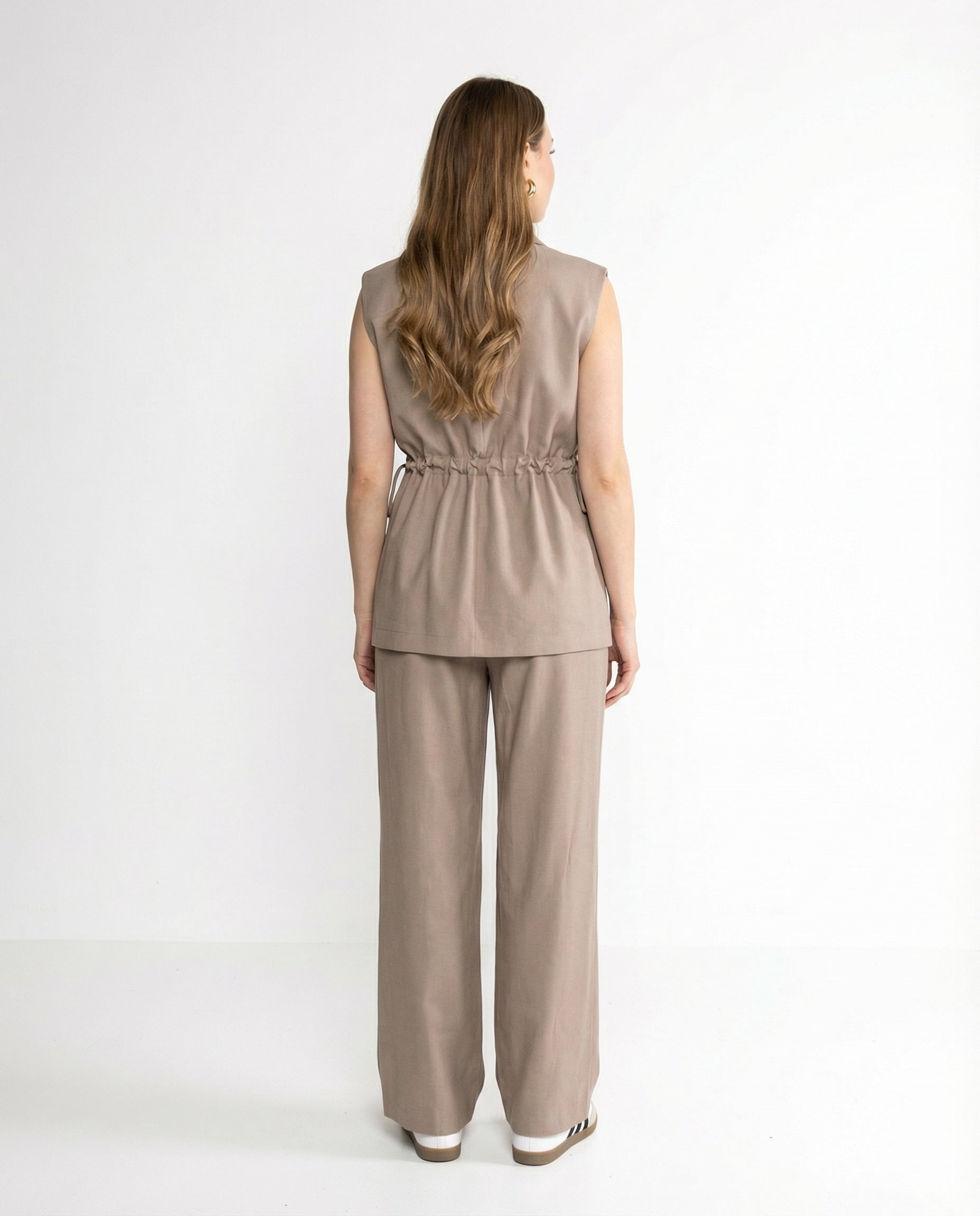 Completo beige – Gilet Doppiopetto e Pantaloni Wide Leg