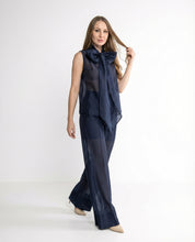 Completo Blu Notte – Top con Fiocco Maxi e Pantaloni Palazzo