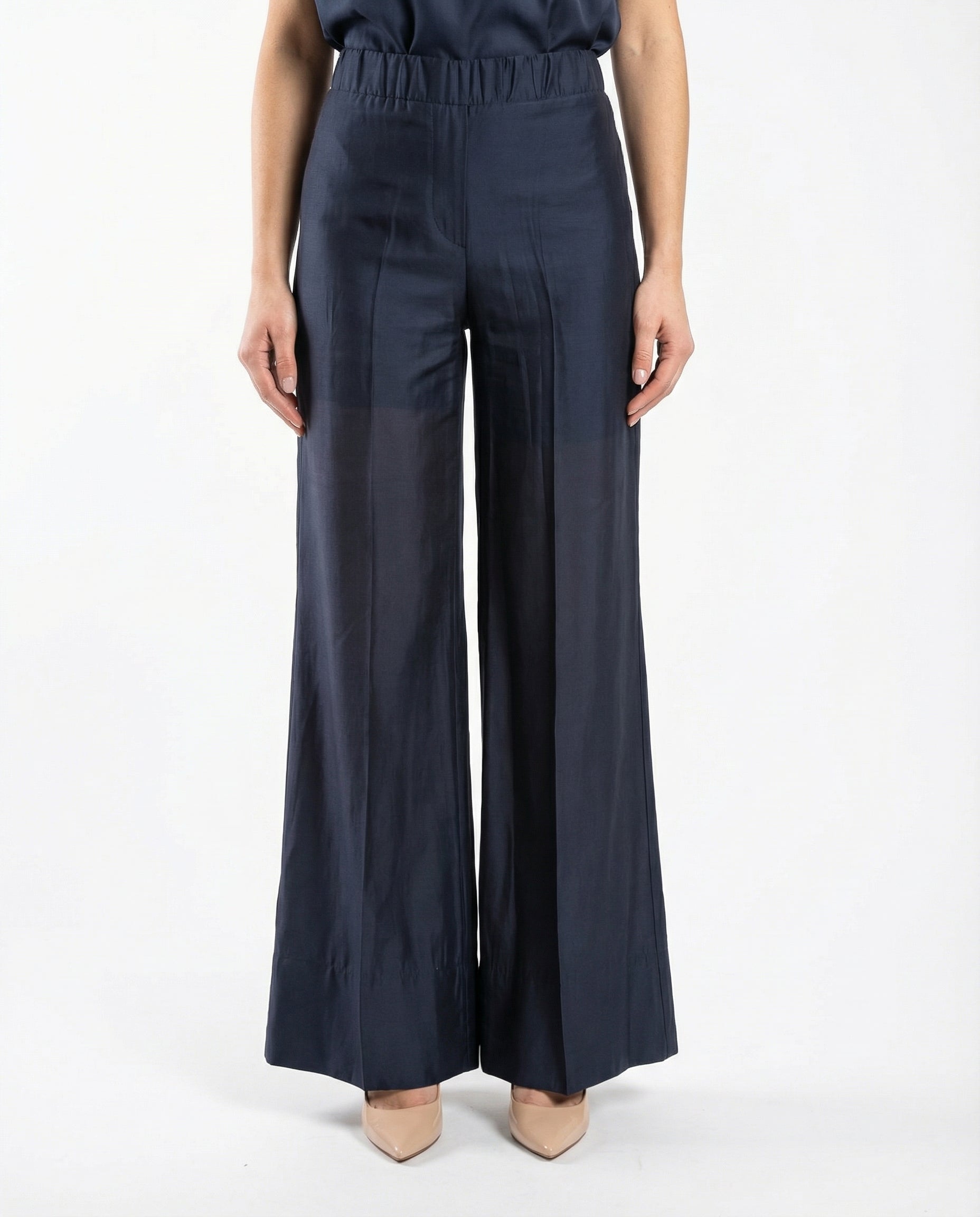 Completo Blu Notte – Top con Fiocco Maxi e Pantaloni Palazzo