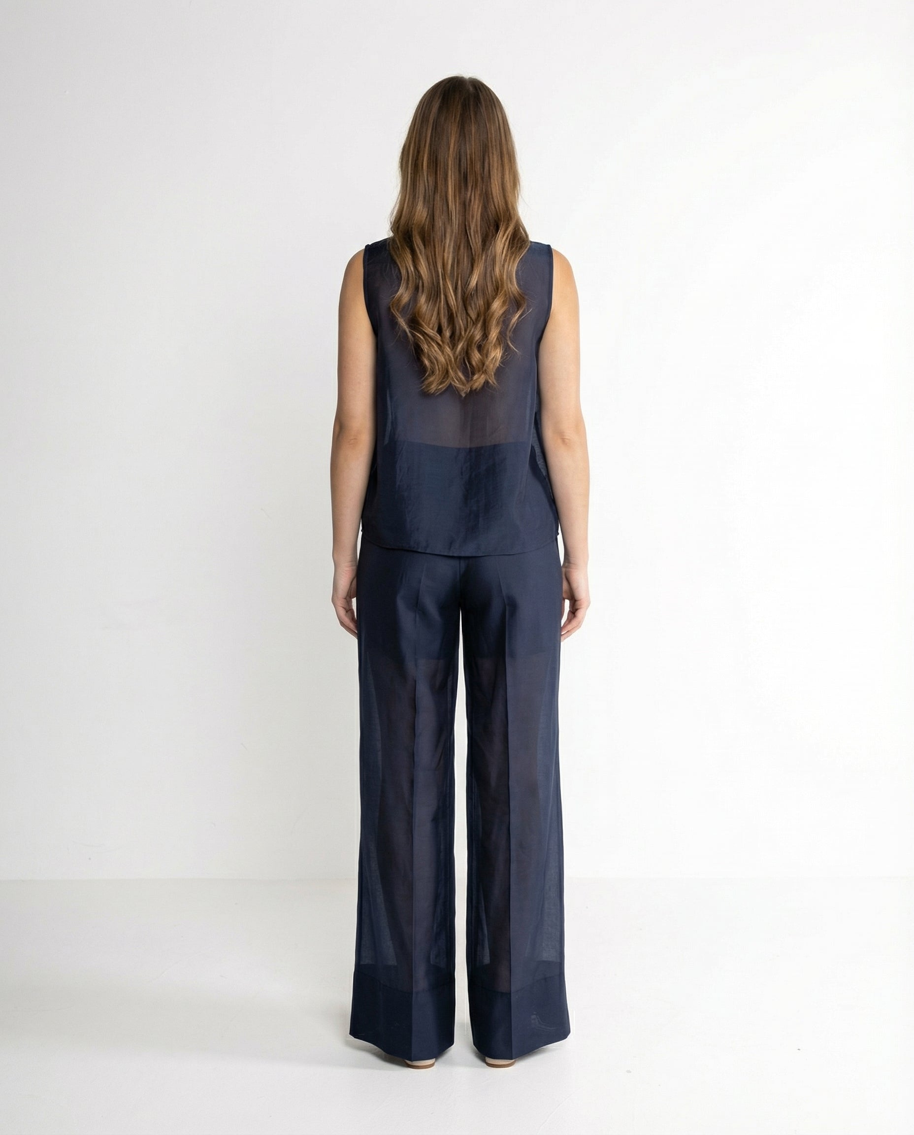 Completo Blu Notte – Top con Fiocco Maxi e Pantaloni Palazzo