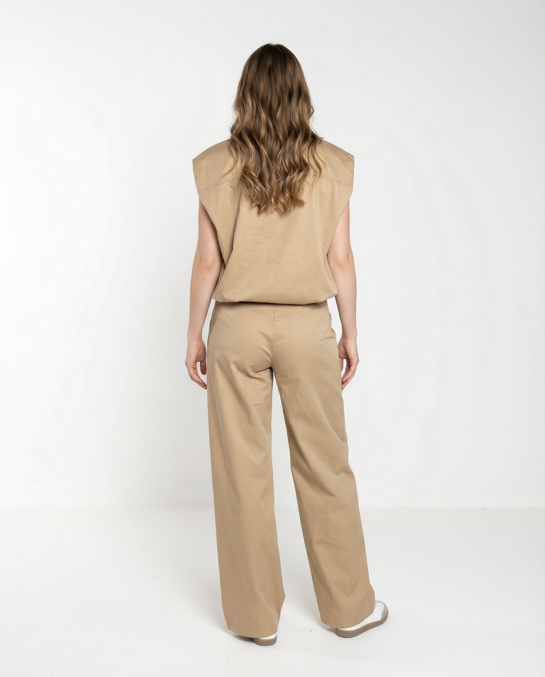 Completo in cotone Sabbia – Gilet Utility e Pantaloni Palazzo