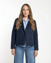 Trench Corto Doppiopetto Blu notte con Fodera a Righe